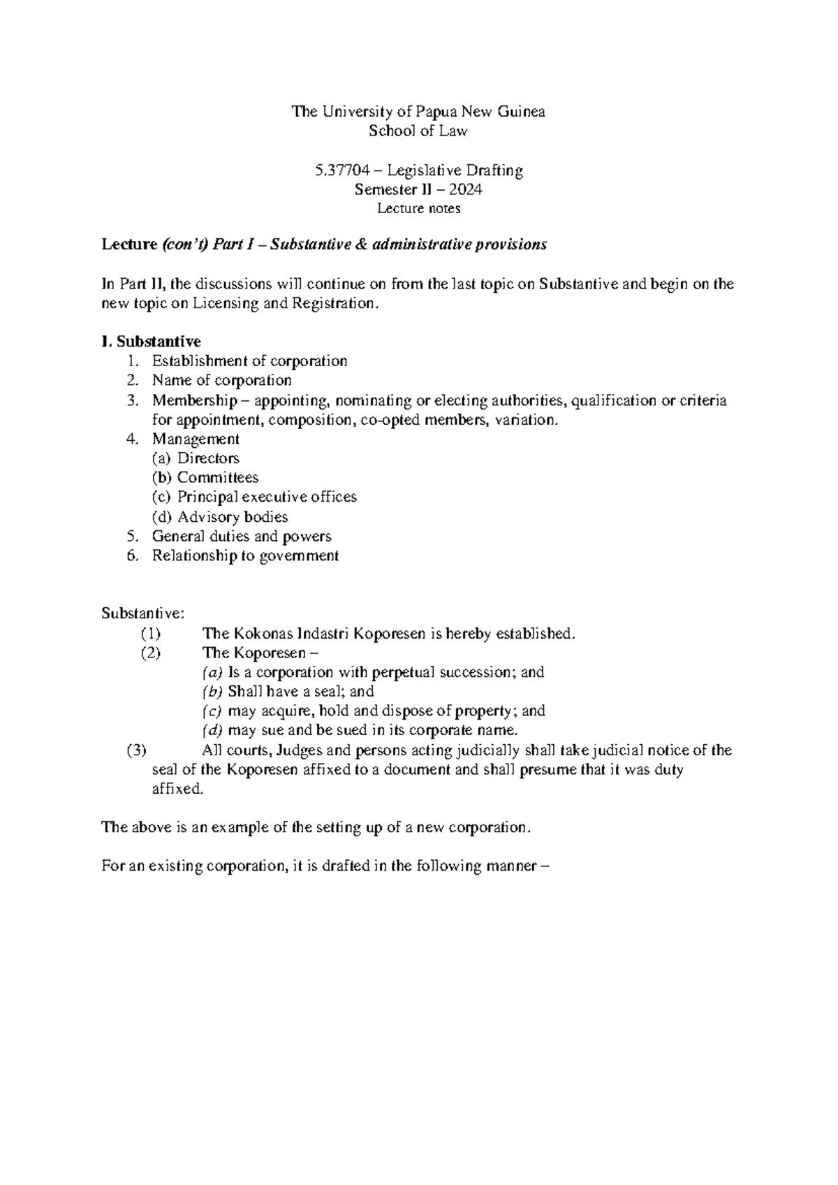 5.37704 Legislative Drafting Semester II 2024 Lecture Notes ...