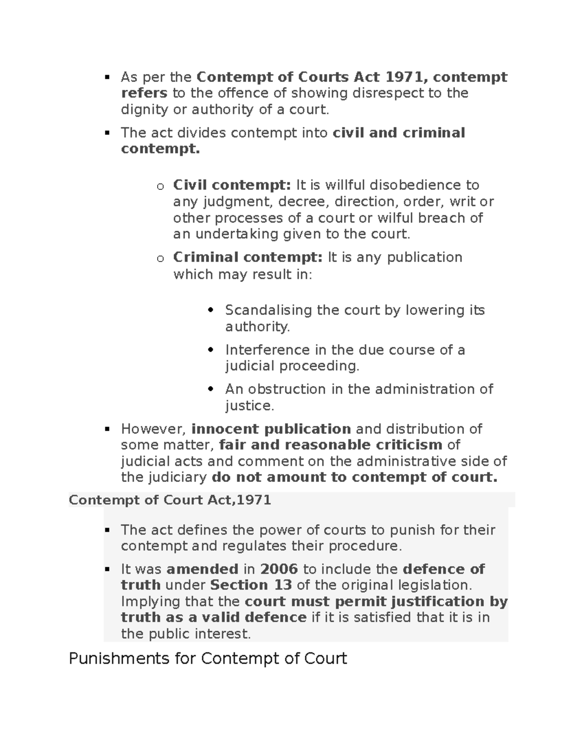 Contempt of court - The act divides contempt into civil and criminal ...