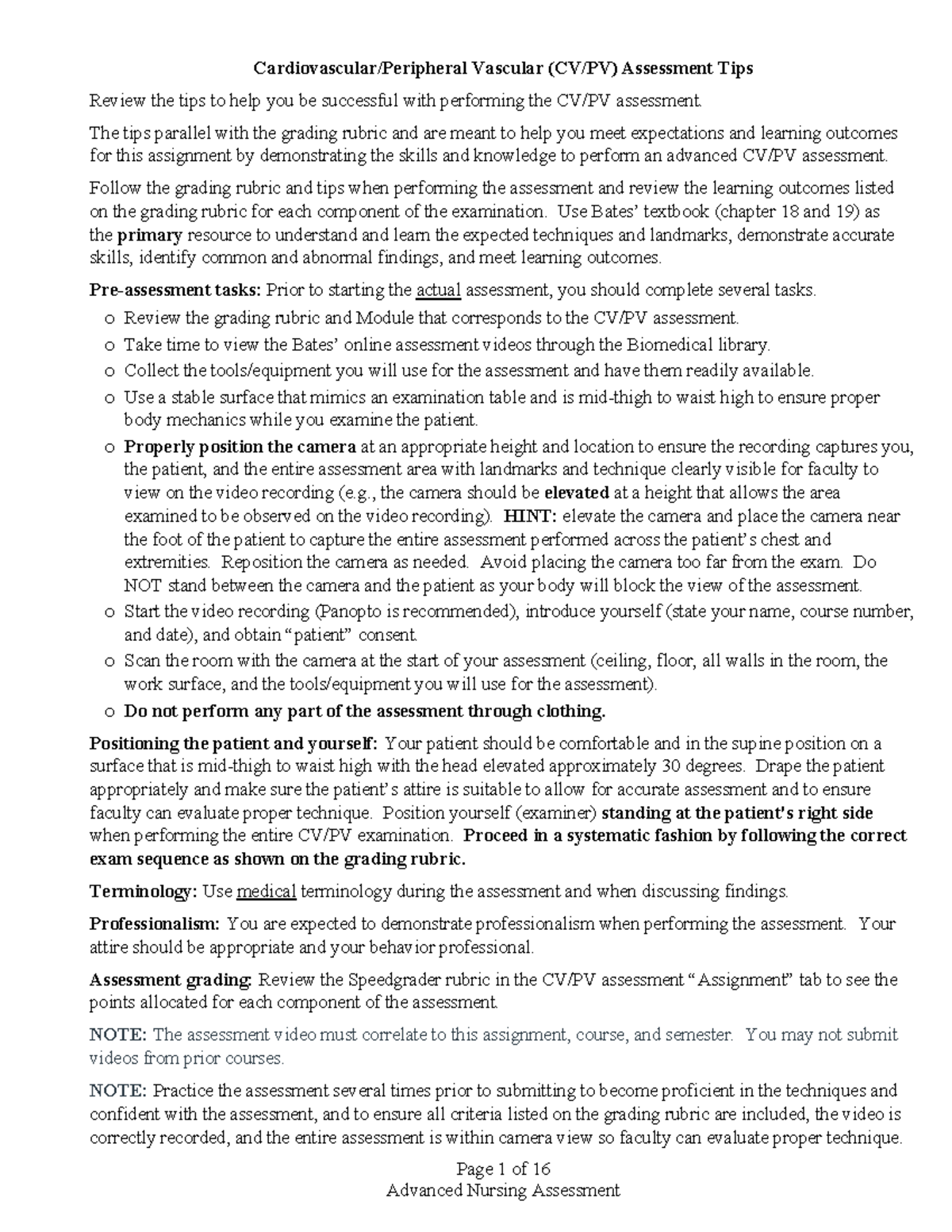 NU 518 Advanced CV & PV Assessment Tips for Success - Studocu