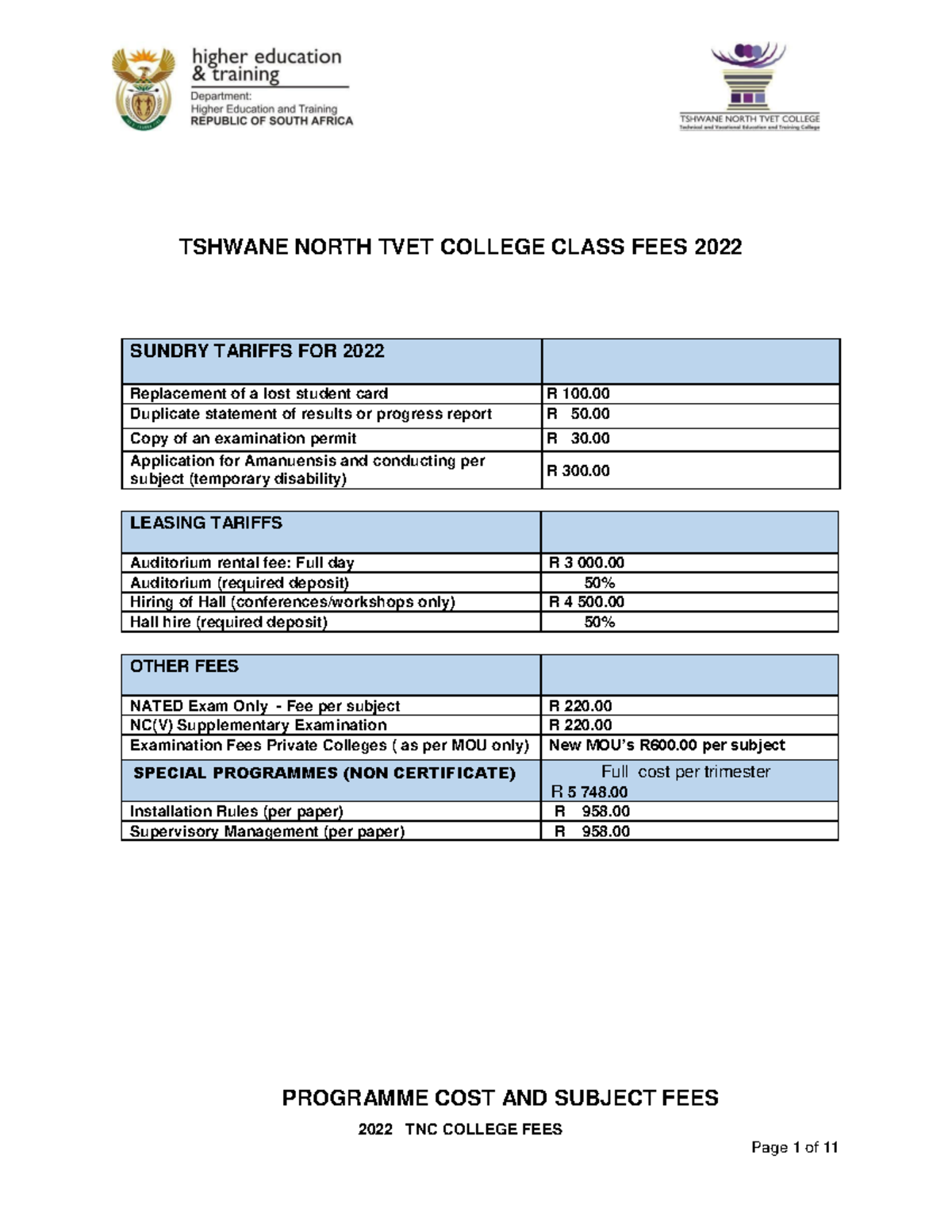 TNC 2022 Class Fees Breakdown and Payment Information - Studocu