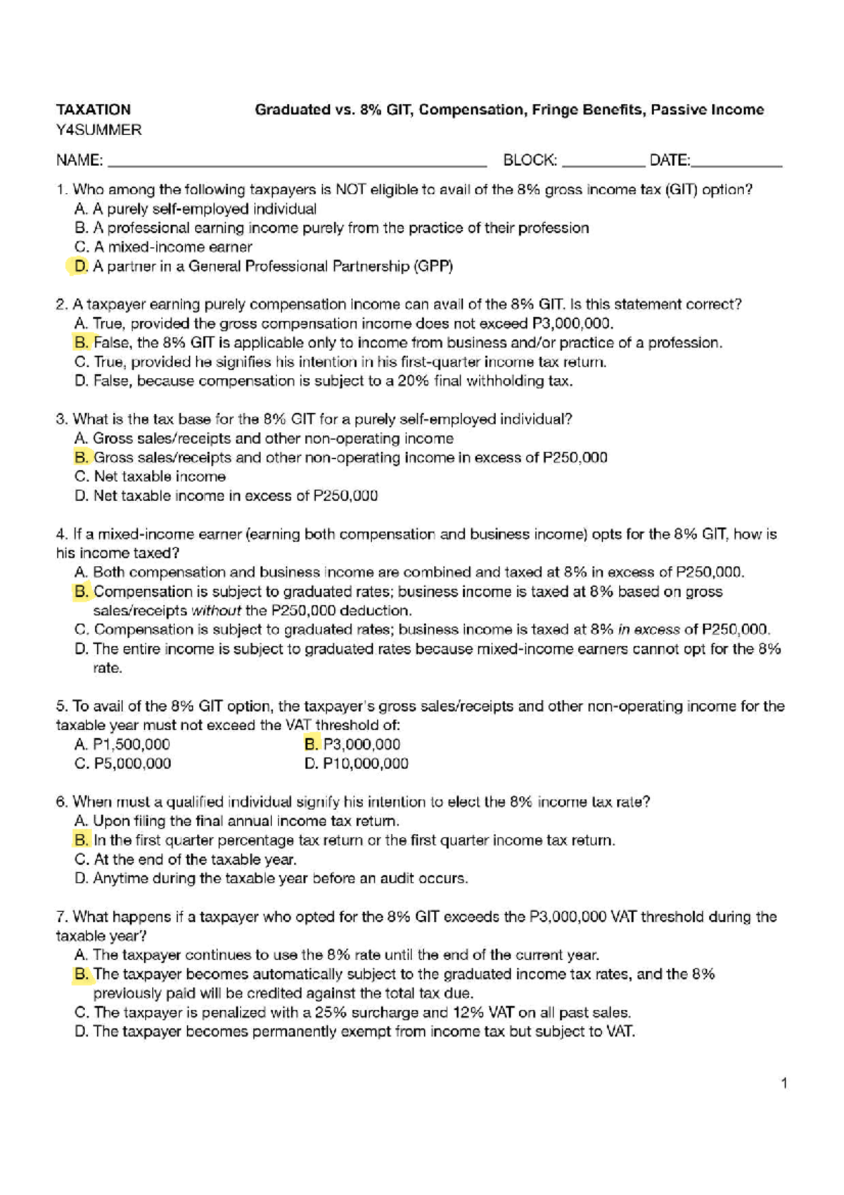 TAXATION Acc 200: Graduated vs. GIT, Compensation & Passive Income ...