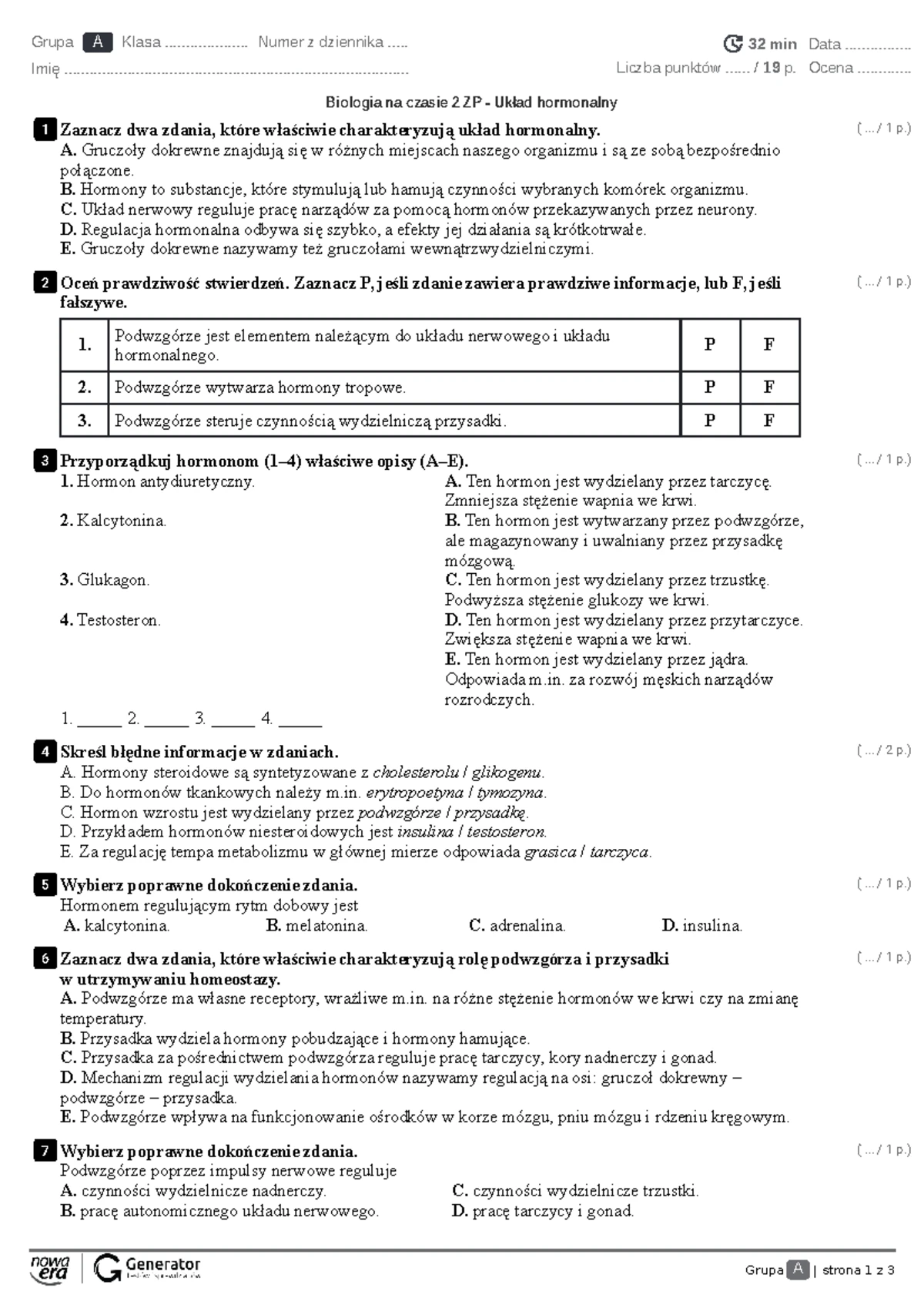 Sprawdzian Z Biologii Klasa 6 Dział 2 Nowa Era www.studocu.com