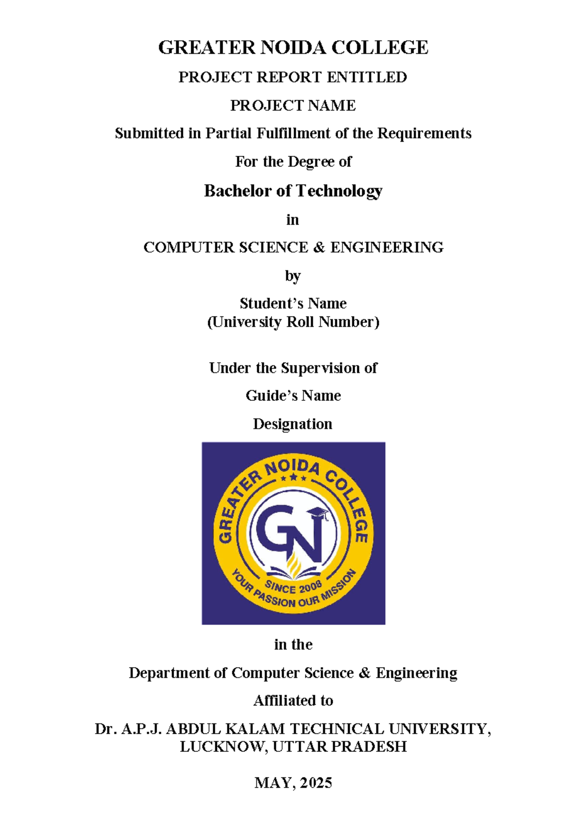 Cover PAGE - CSE - We hereby certify that the work which is being ...