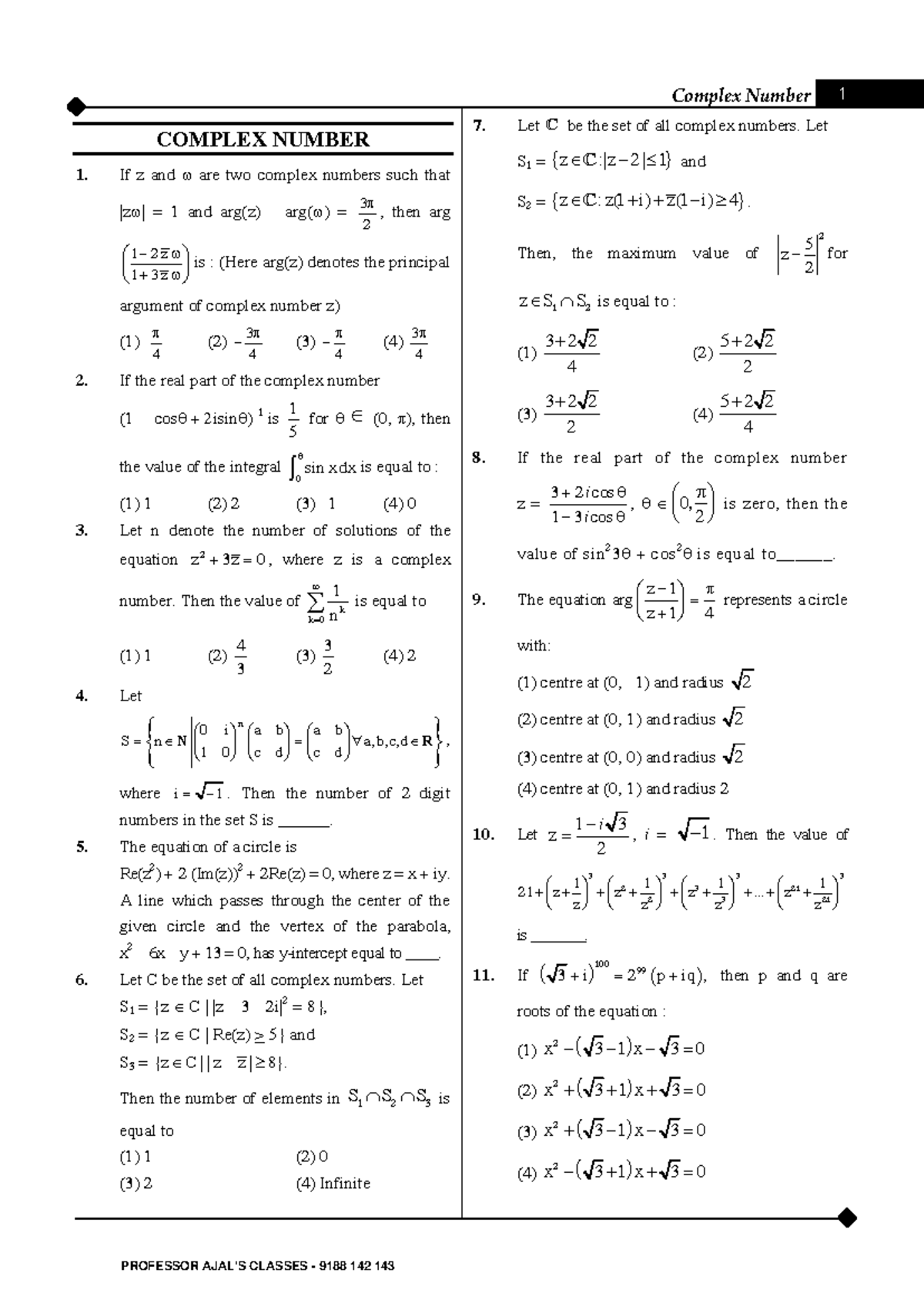 Complex Number 7: Important Concepts and Solutions for AJAL Course ...