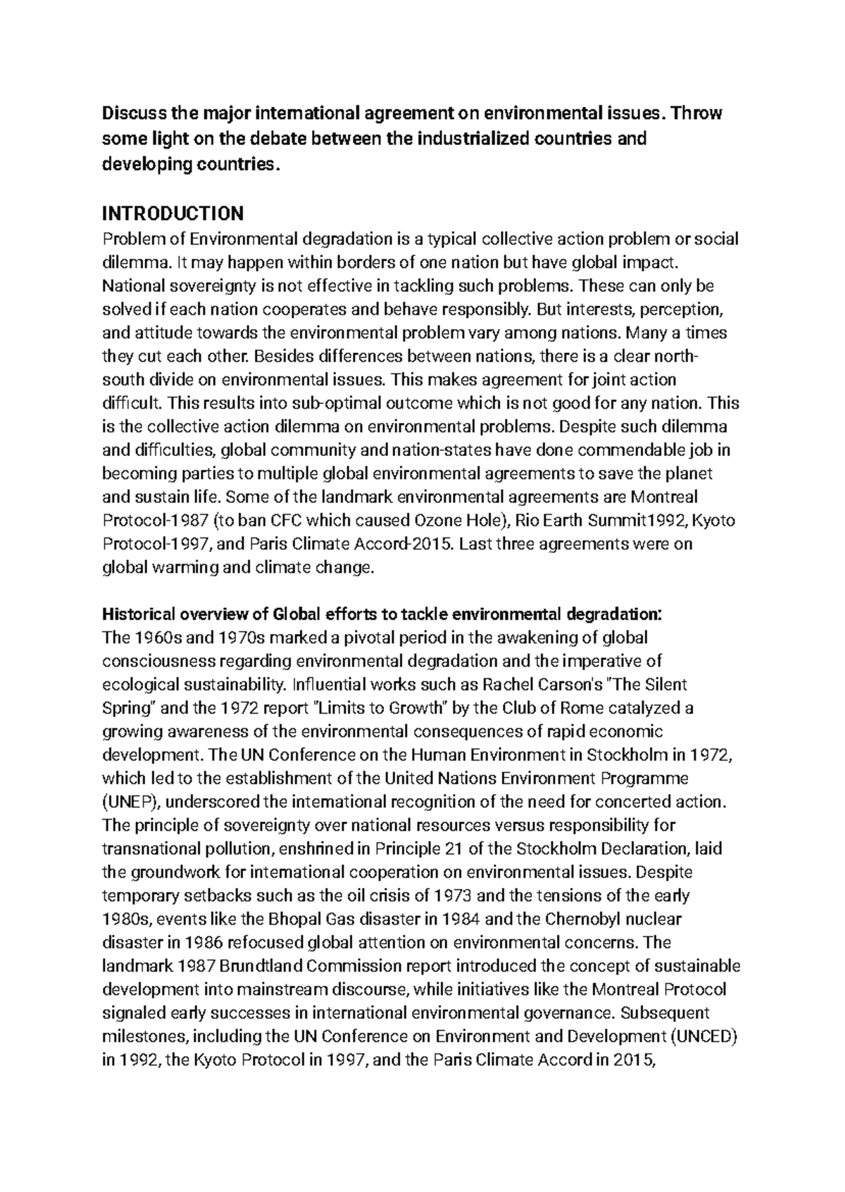 Major International Environmental Agreements and Global Debates - Studocu