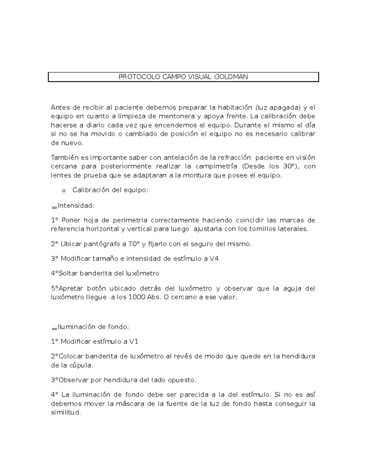 Protocolo Campo Visual Goldman: Guía y Procedimientos Esenciales - Document Preview