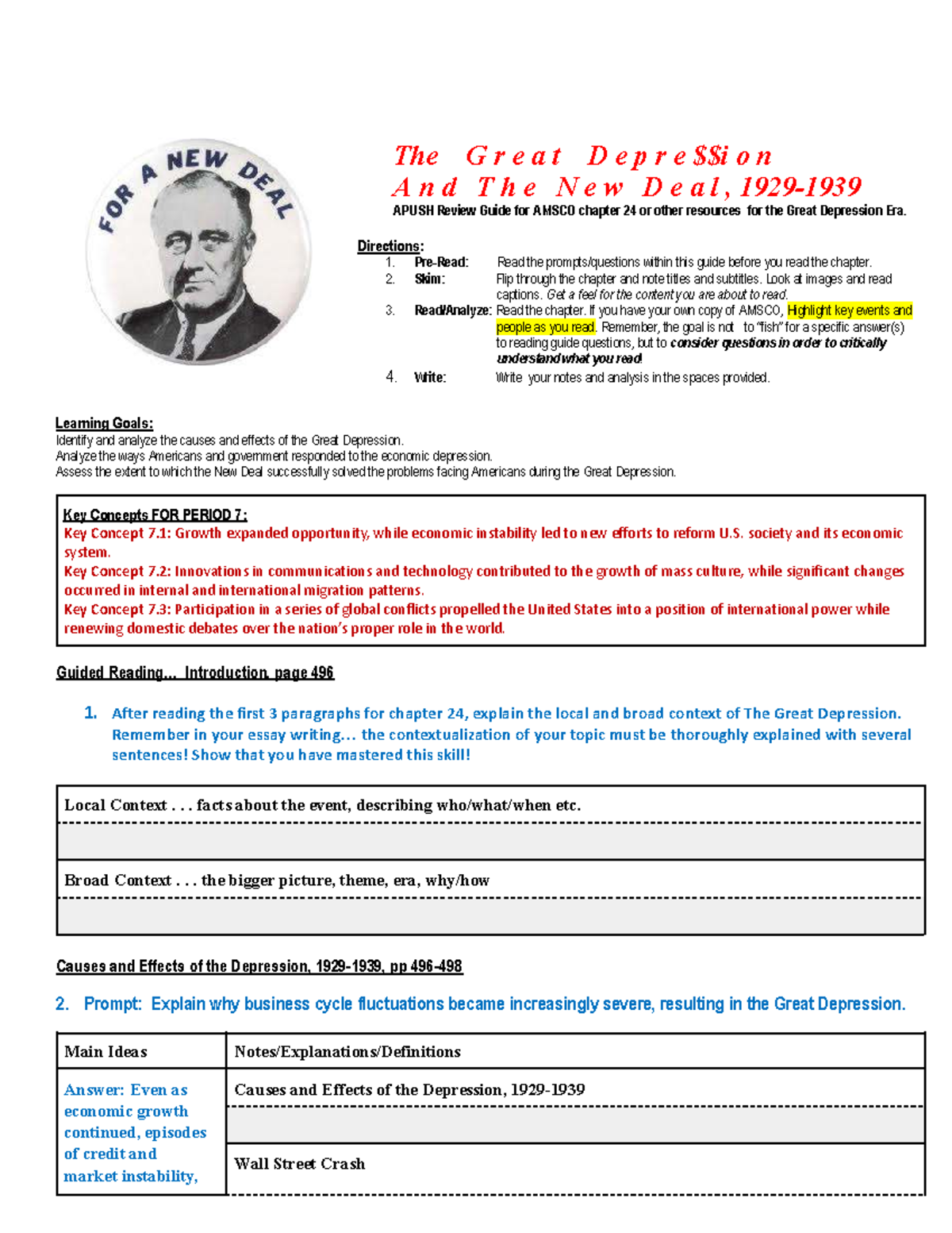 APUSH Review: The Great Depression & New Deal Analysis (Chapter 24 ...