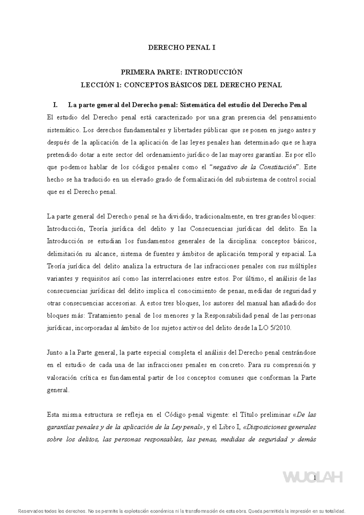 DERECHO PENAL I: LECCIÓN 1 - CONCEPTOS BÁSICOS Y TEORÍA DEL DELITO ...
