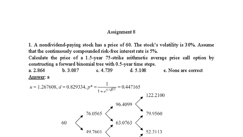 2025 - Assignment 8 - Pricing Options with Binomial Trees - Studocu