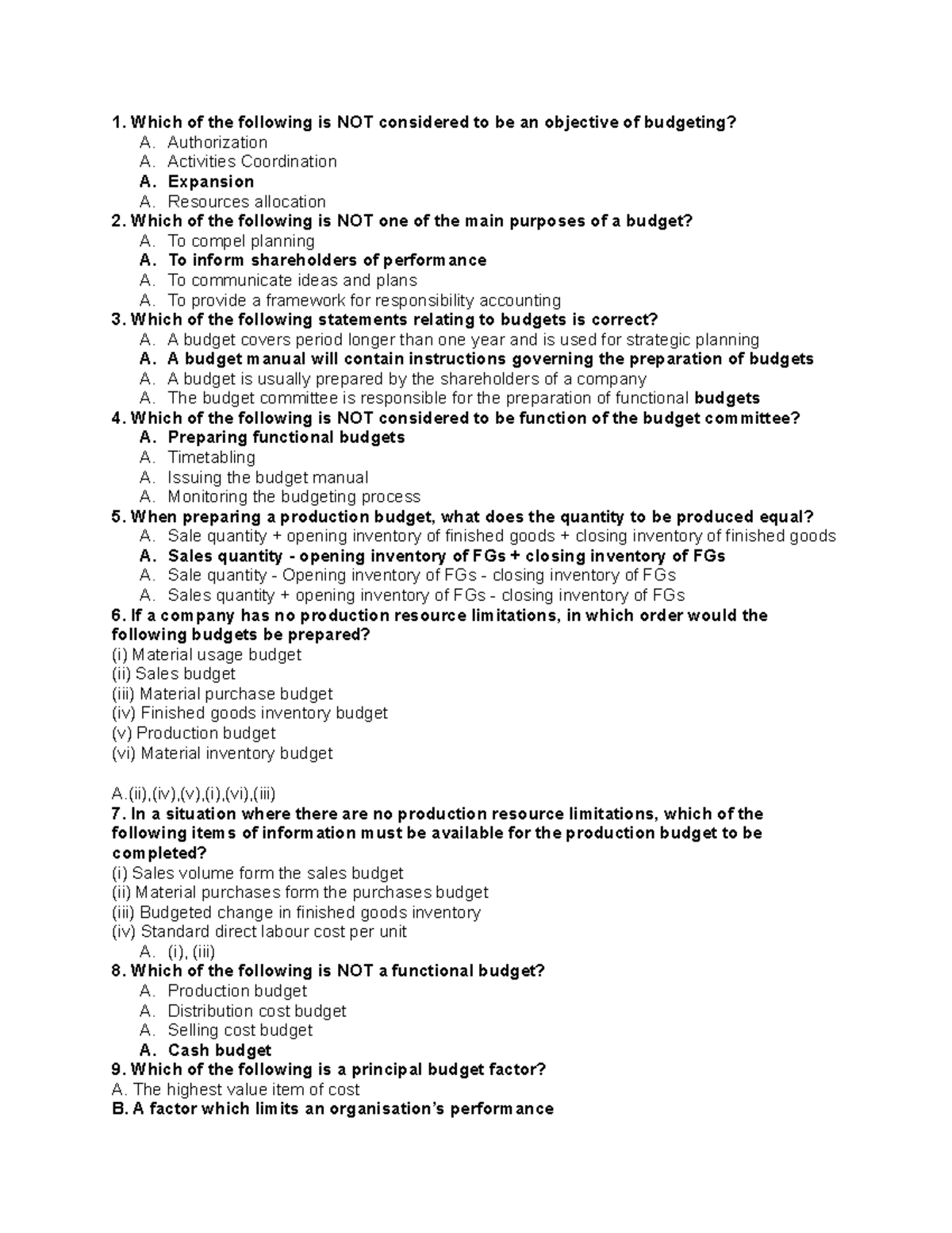 Budgeting Questions and Answers (Mi2) for Review - Studocu