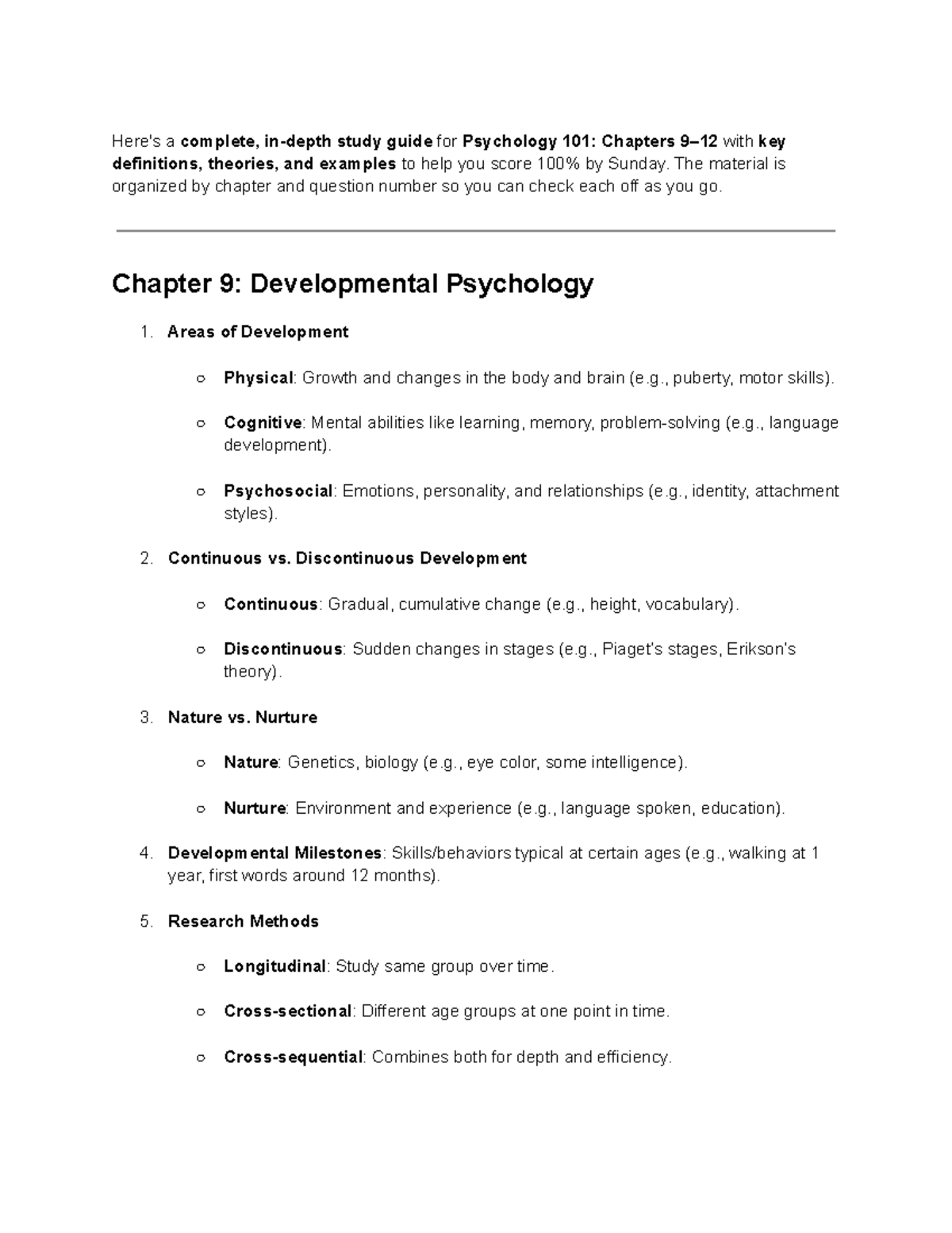 Psychology 101 Study Guide: Key Concepts from Chapters 9-12 - Studocu