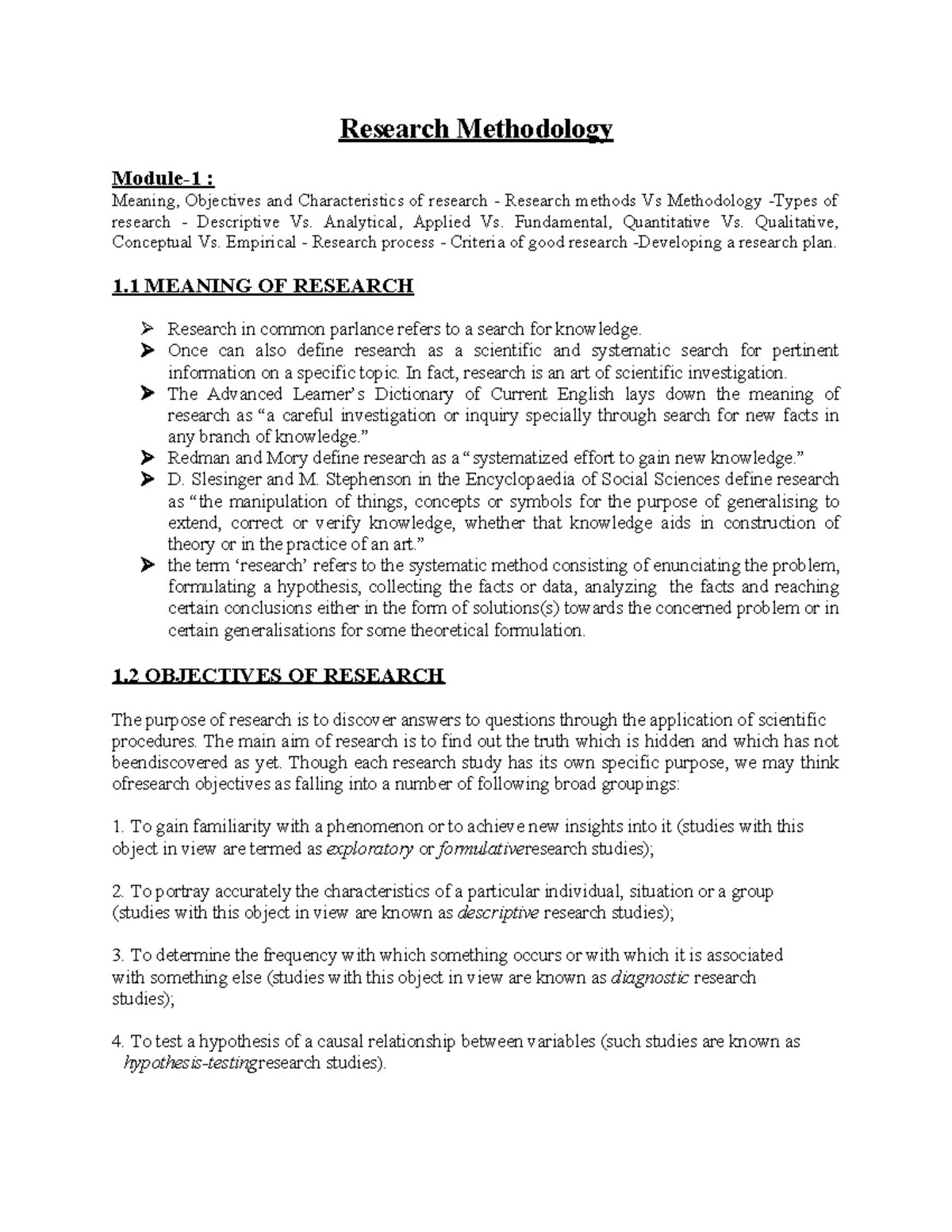 Research Methodology: Key Concepts, Objectives & Characteristics - Studocu
