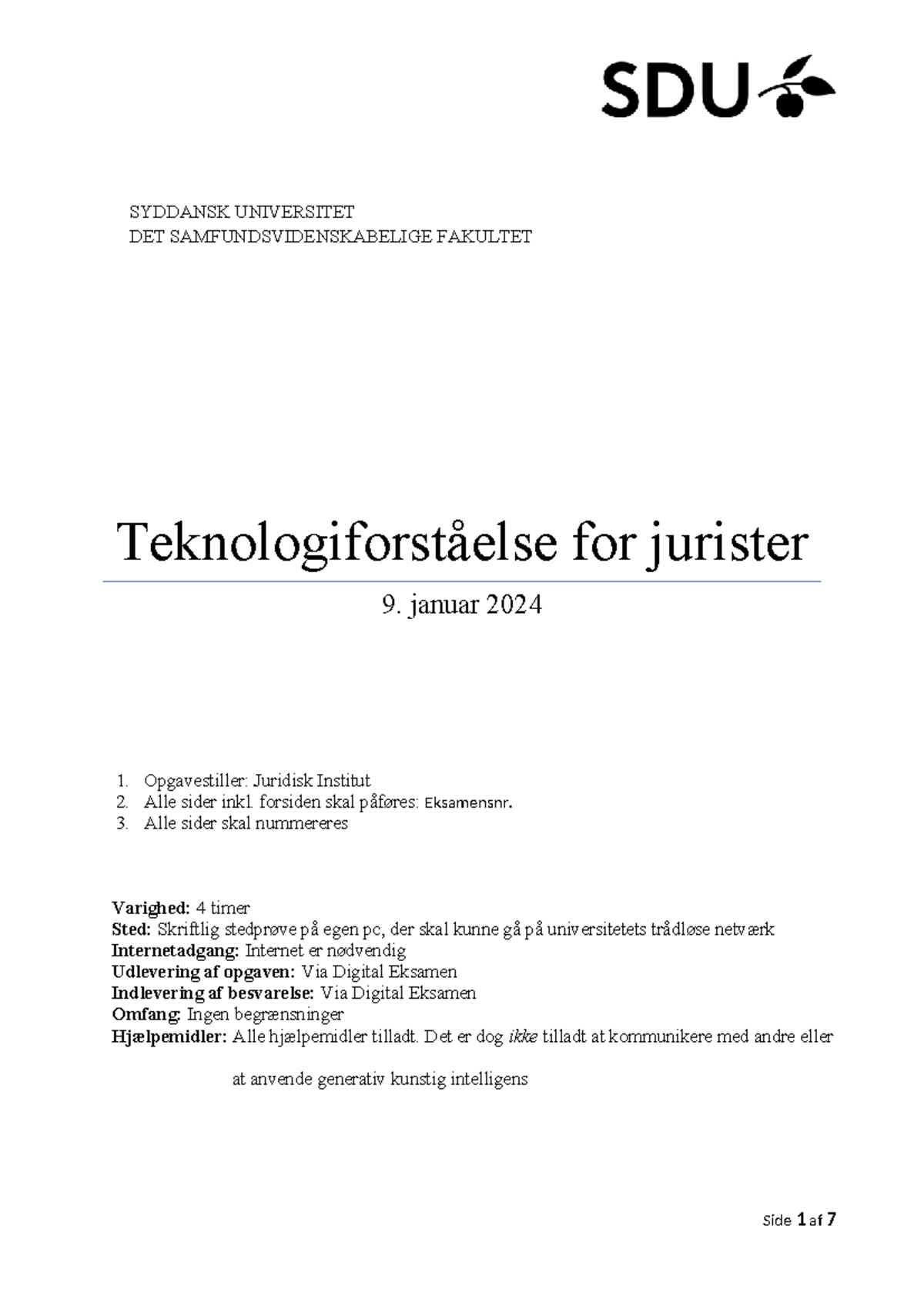 SYDDANSK UNIVERSITET - Teknologiforståelse for Jurister ...