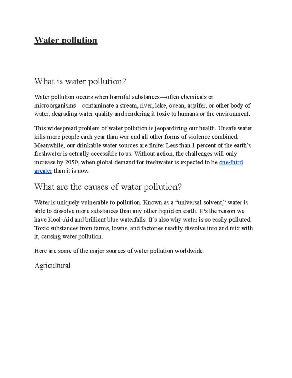 Water Pollution: Causes, Effects, and Solutions - Lecture Notes - Studocu