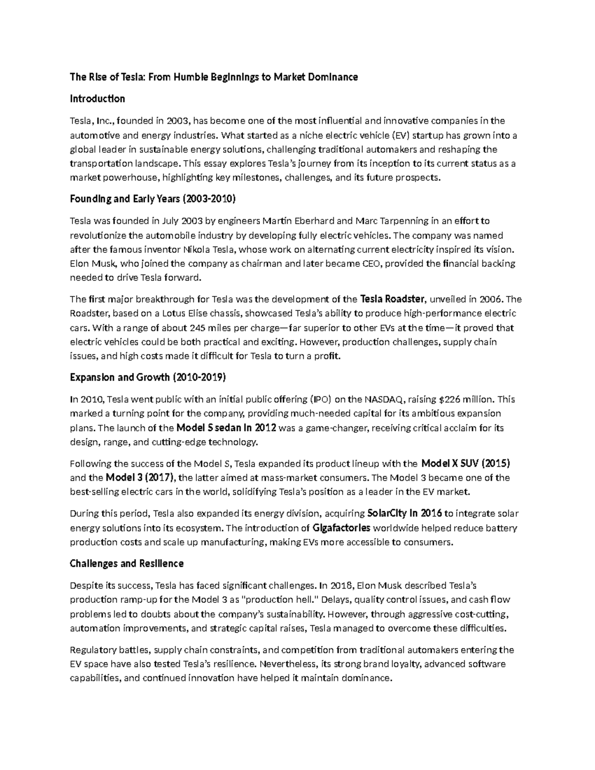The Rise of Tesla - Assignment - The Rise of Tesla: From Humble ...