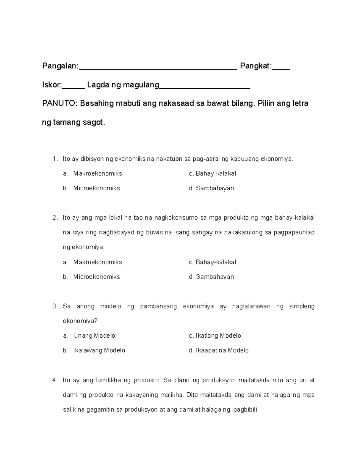 AP Reviewer 2 - Pangalan:___________________________________ Pangkat ...