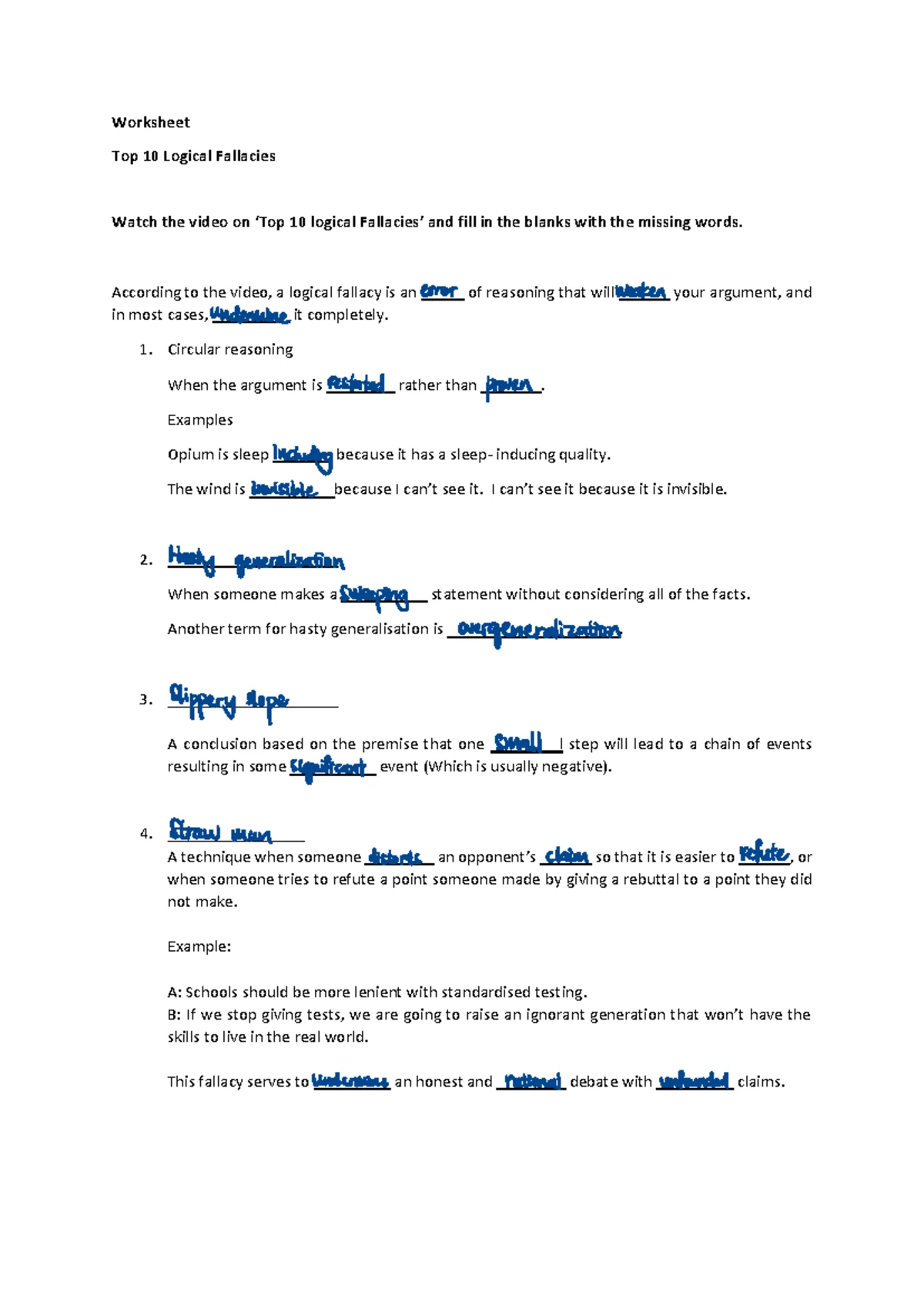 Worksheet: Understanding Arguments - Deductive vs. Inductive (Critical ...
