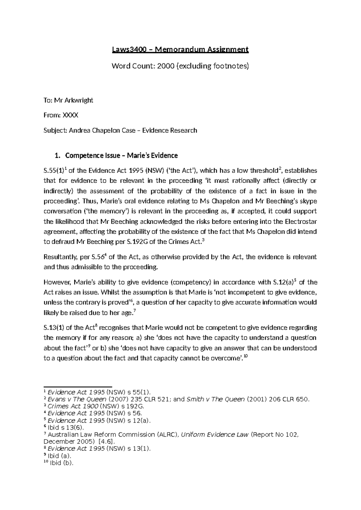 Laws3400 - Memorandum Assignment - Laws3400 – Memorandum Assignment ...