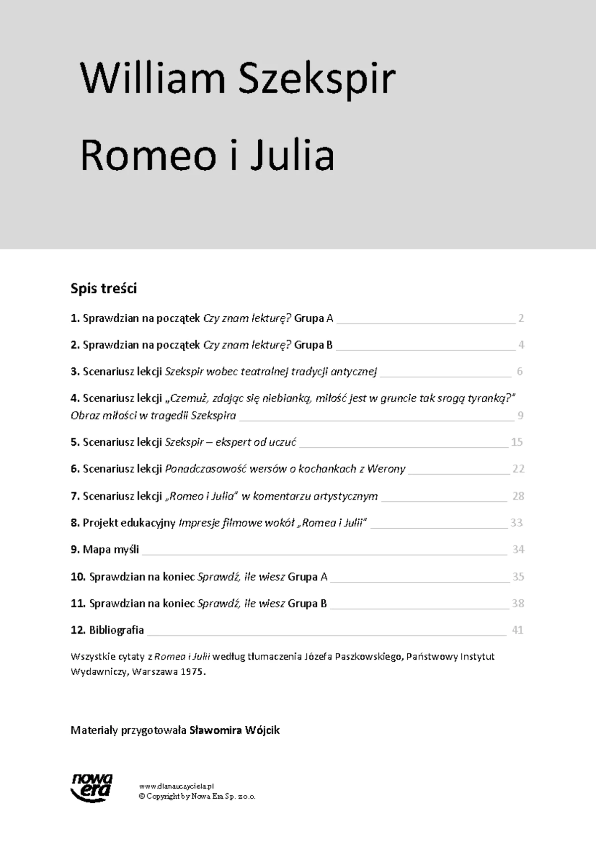 Sprawdzian Z Lektury Romeo I Julia 1 Gimnazjum
