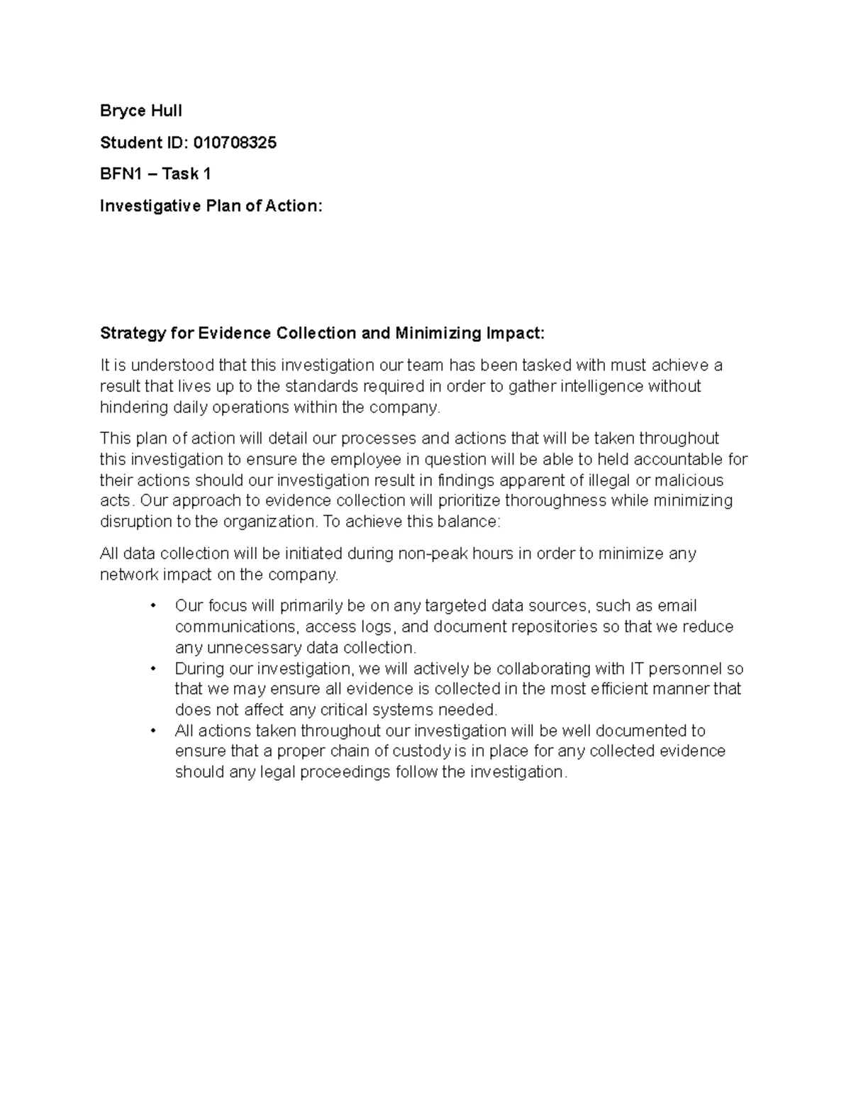 D431 Task 1 Investigation Plan and Evidence Collection Strategies - Studocu