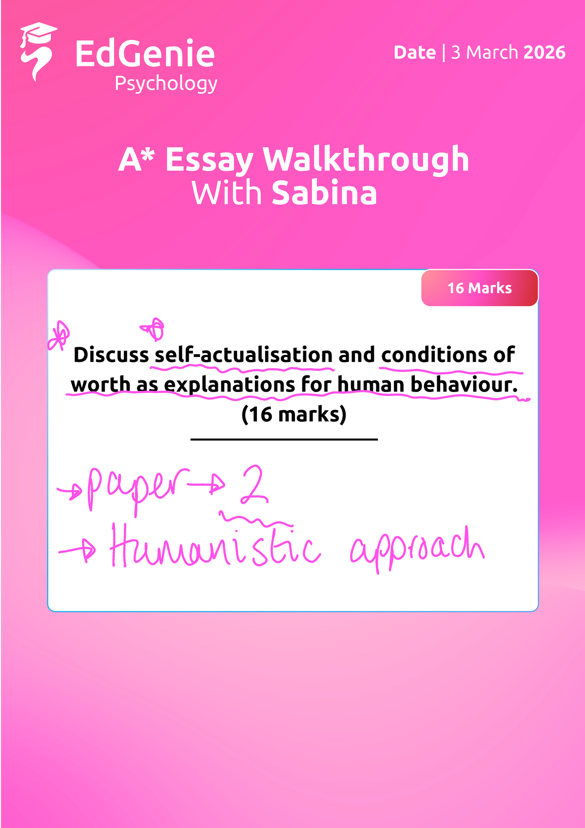 Psychology Essay Walkthrough: Conditions of Worth & WMM (16 Marks ...