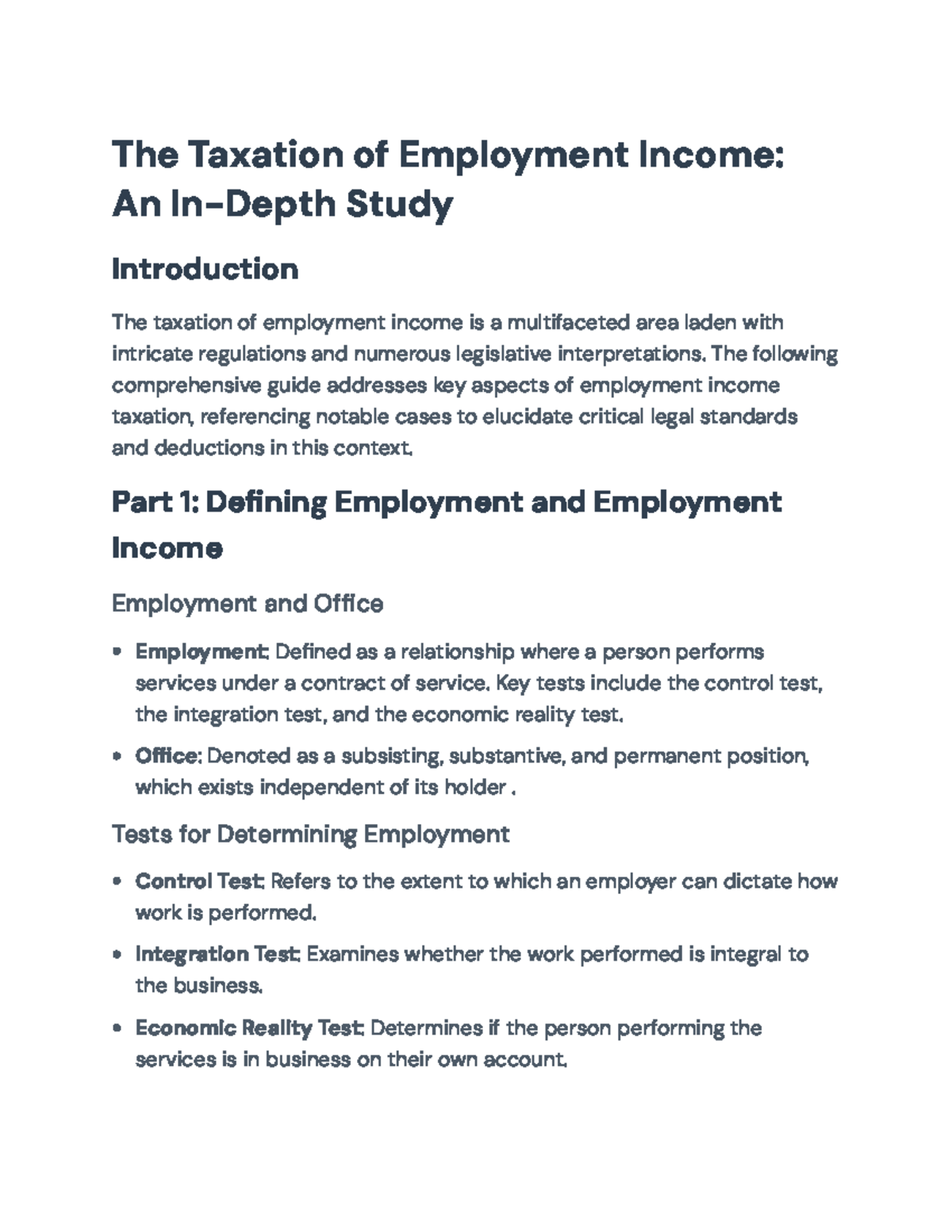 Taxation of Employment Income: Key Concepts and Legal Interpretations ...