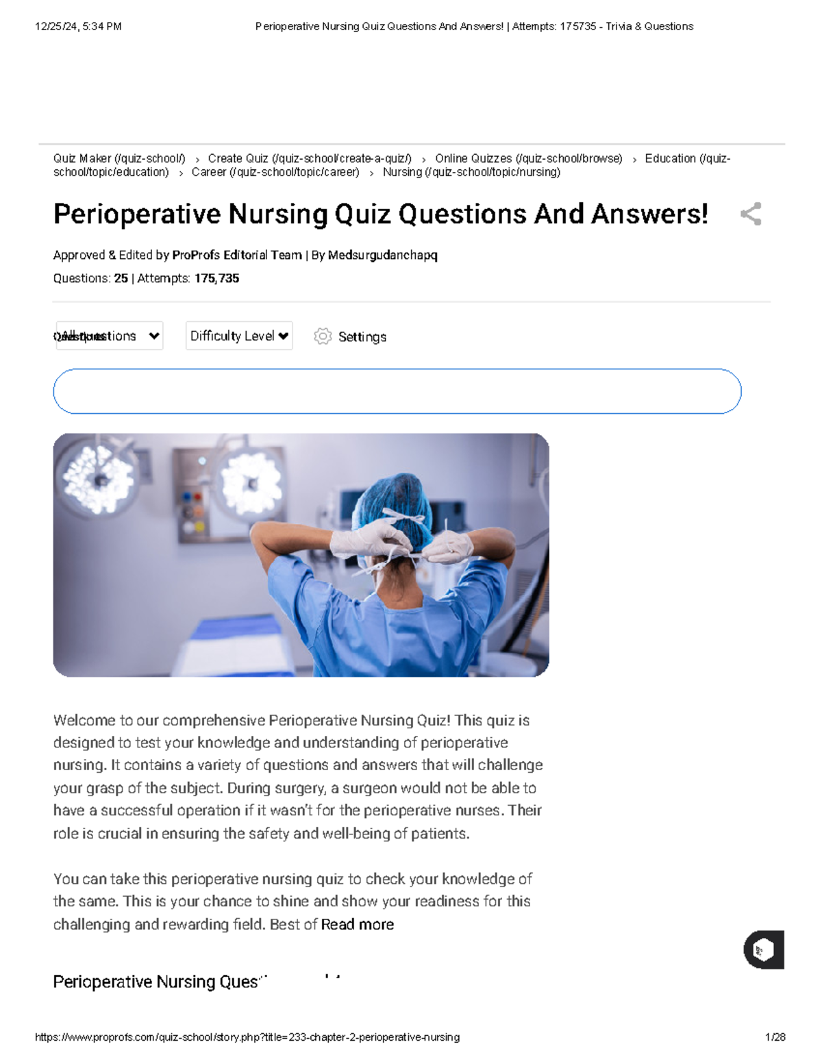 Perioperative Nursing Quiz Questions And Answers Attempts 175735 ...