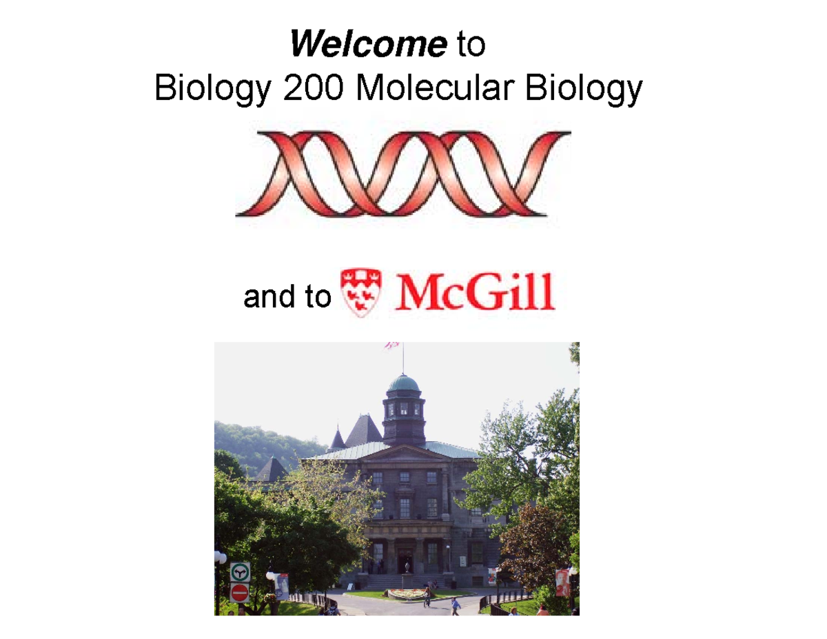 BIOL 200 Course Overview: Molecular Biology Concepts and Structure ...