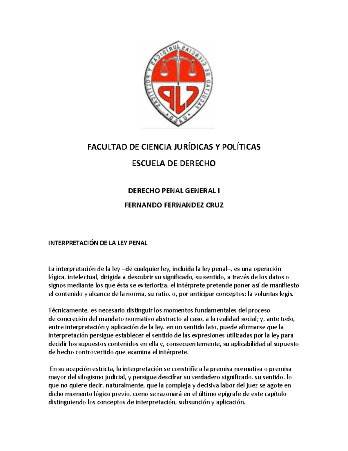 Unidad 1: Interpretación de la Ley Penal - Derecho Penal General I - Studocu, image size:1200x1553