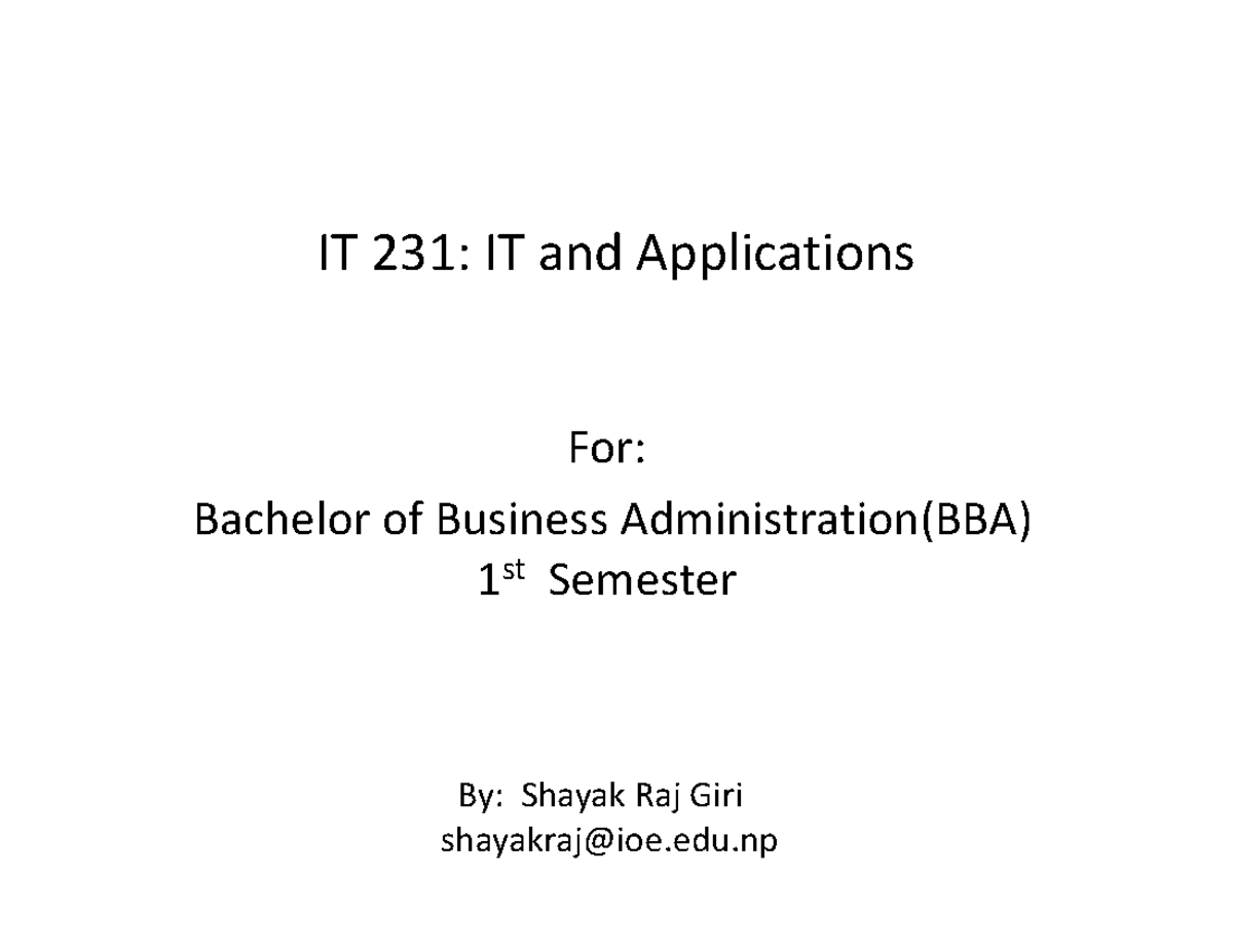 IT 231: Computer System Hardware Overview for BBA 1st Sem - SRG Unit 3 ...