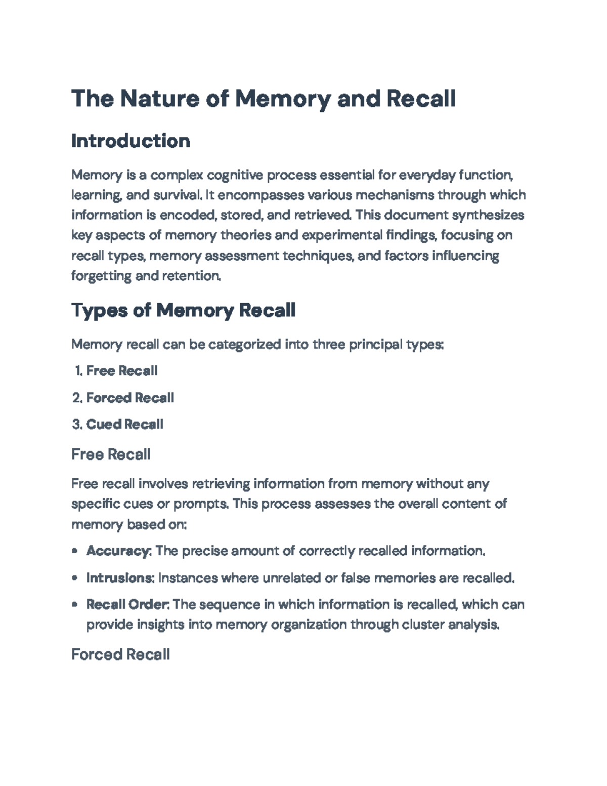 Memory Theories and Recall Techniques: Insights and Applications - The ...