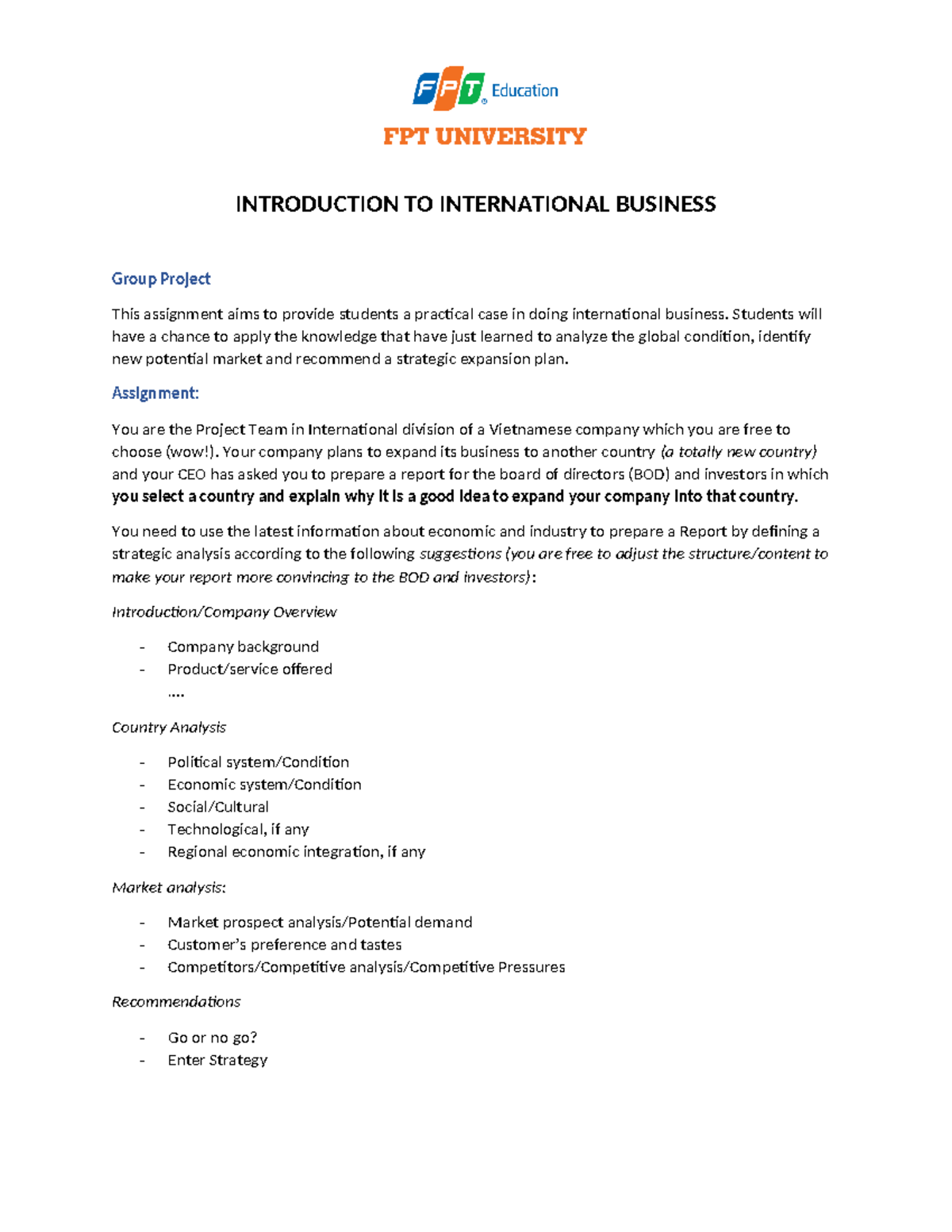 Group work IBI101 FA24 - INTRODUCTION TO INTERNATIONAL BUSINESS Group ...