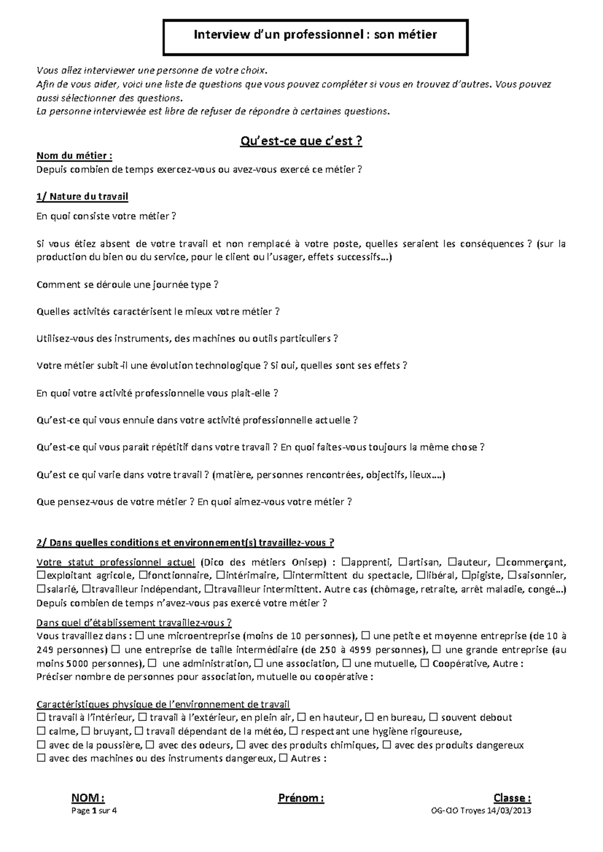 Interview+professionnel+metier questions pour une interview - NOM ...
