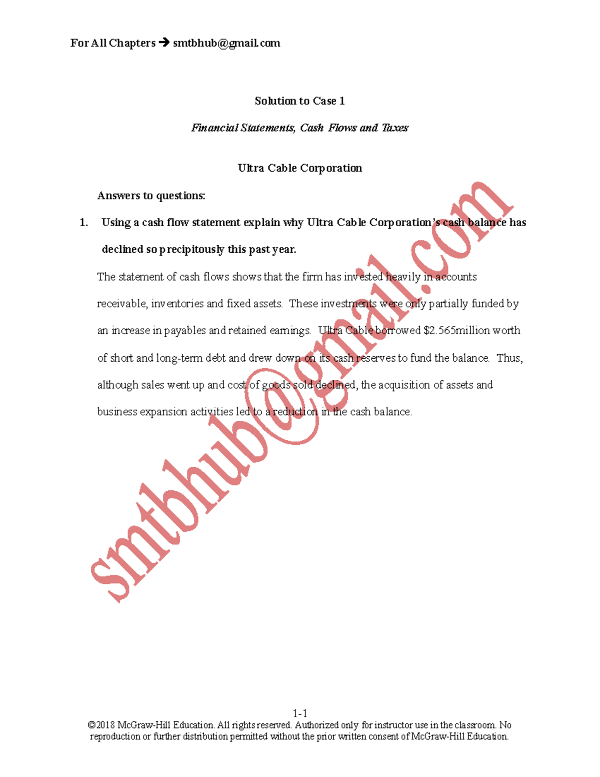 Solutions Manual: Finance Case Studies - Ultra Cable Corp Analysis ...