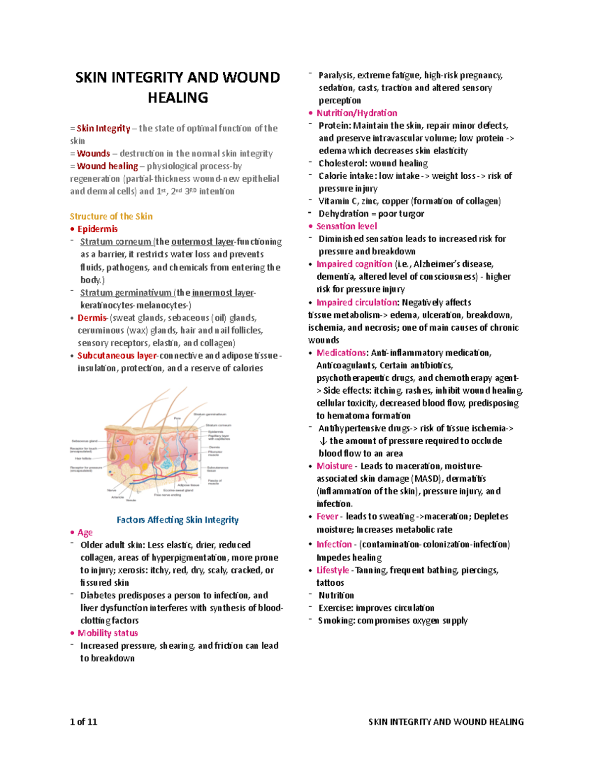 SKIN Integrity - Summary of Wound Healing from Davis Advantage Basic ...