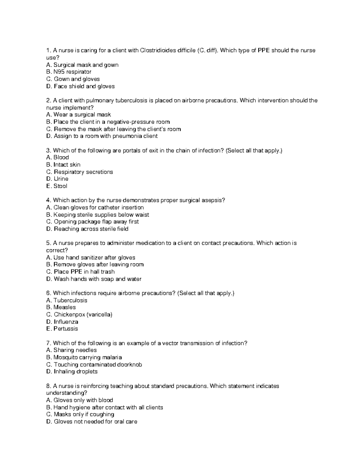 ATI Infection Control Quiz (35 Questions) with Answer Key - Studocu