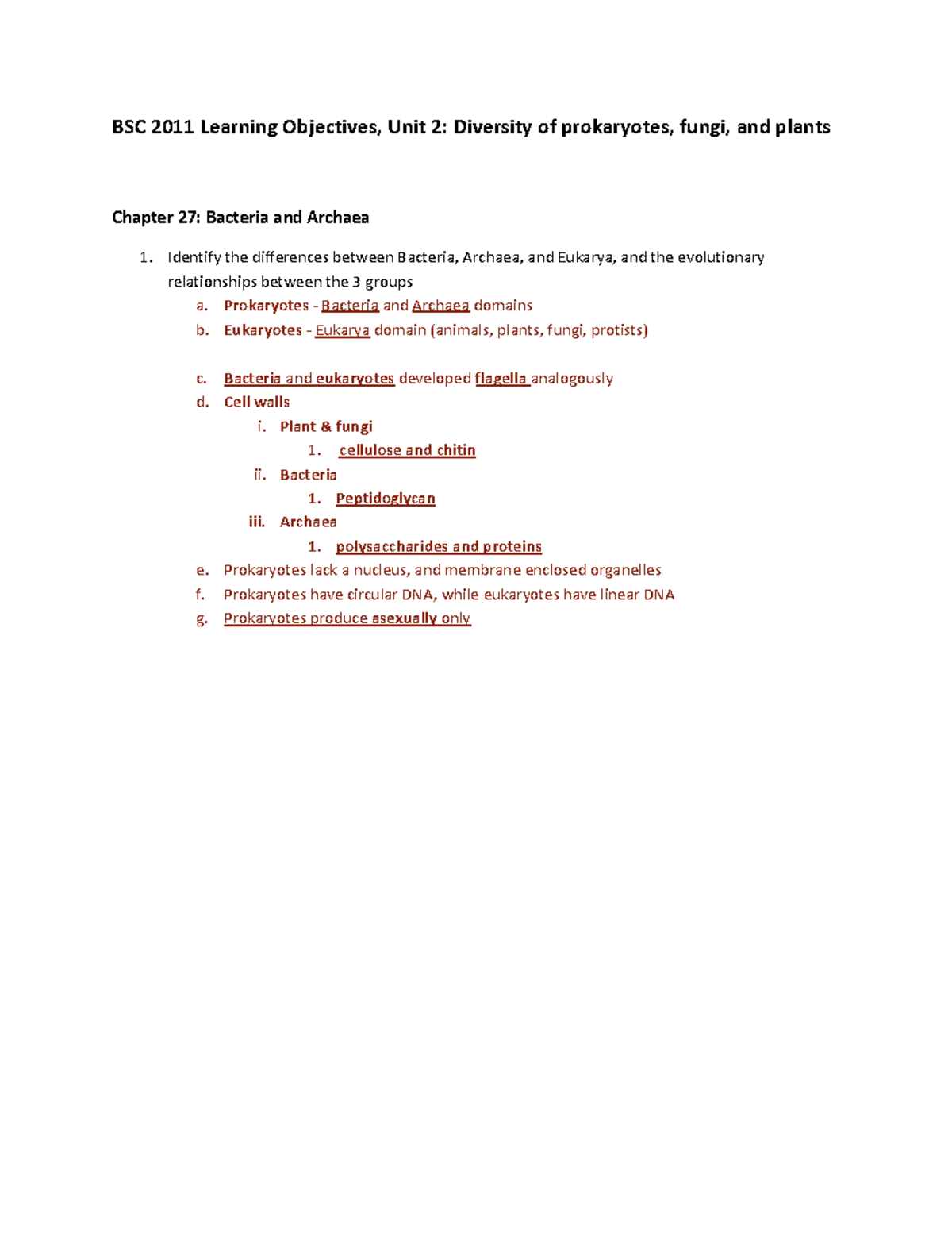 BSC 2011 Exam 2 Study Guide: Prokaryotes, Fungi, and Plant Diversity ...