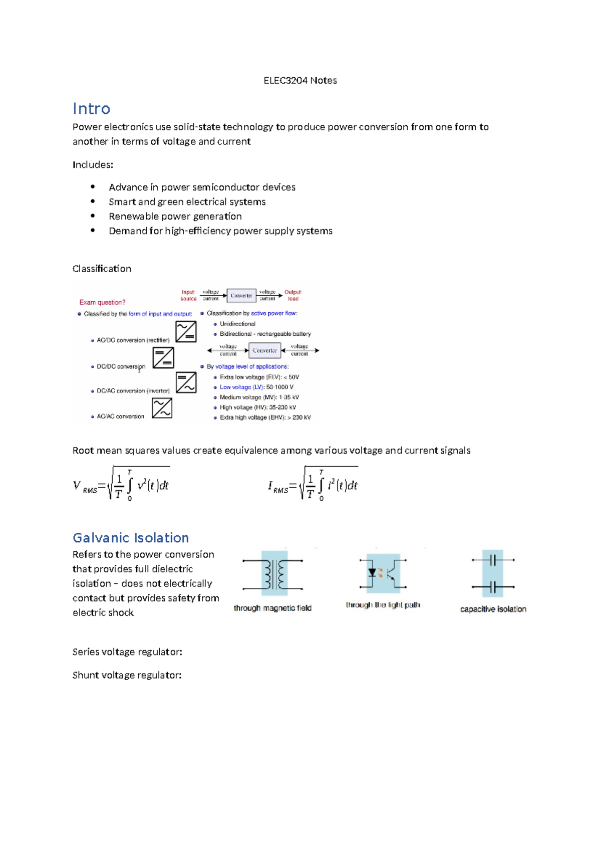 ELEC3204 Final Exam Notes - Power Electronics Concepts - Studocu