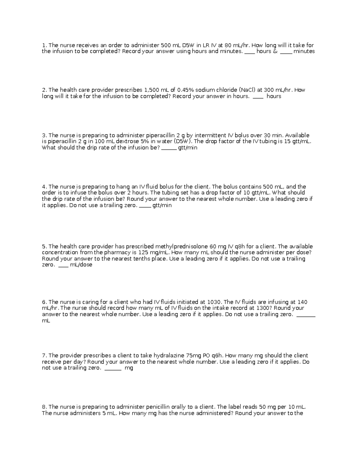 NUR 215 Med Math Final Exam Practice Questions and Solutions - Studocu