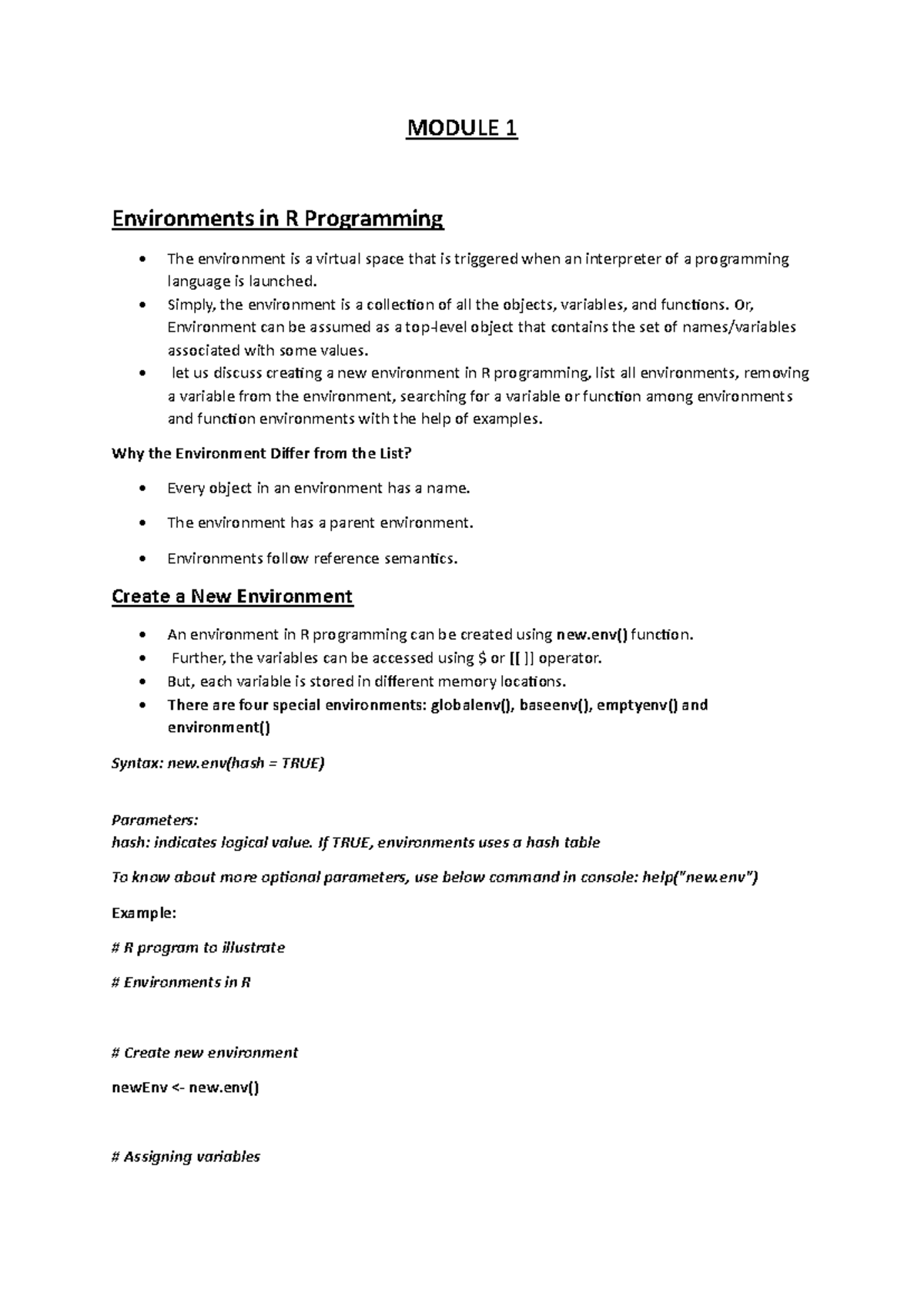 R Programming (M1) - Understanding Environments and Variables - Studocu