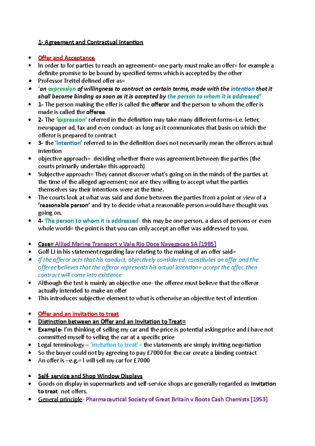 Contract Law: Understanding Offer and Acceptance Principles - Studocu
