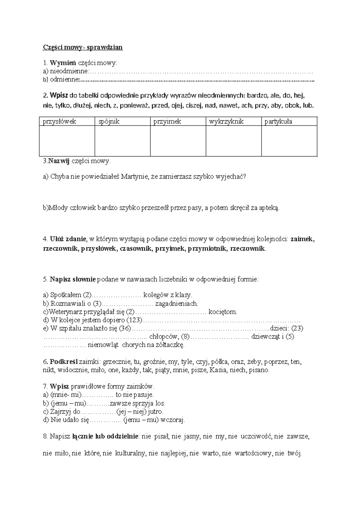 Części Mowy Fleksja Sprawdzian Gimnazjum www.studocu.com