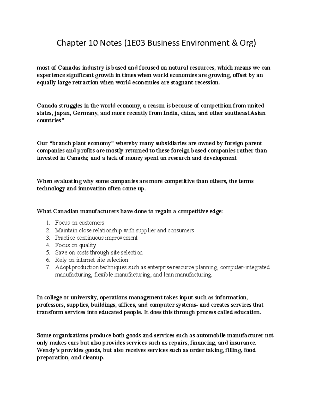 Chapter 10 Notes (1E03 Business Environment and Org) - Chapter 10 Notes ...