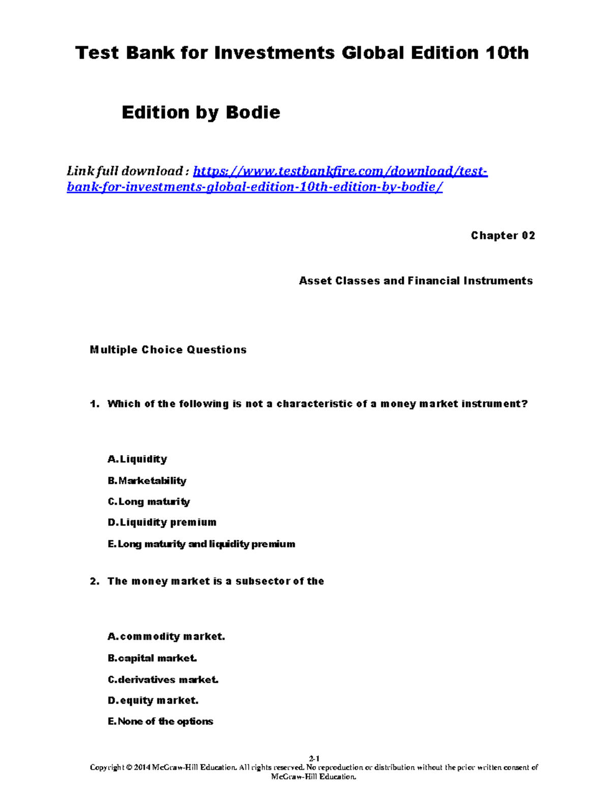 Test Bank for Investments Global Edition 10th Edition by Bodie Download ...