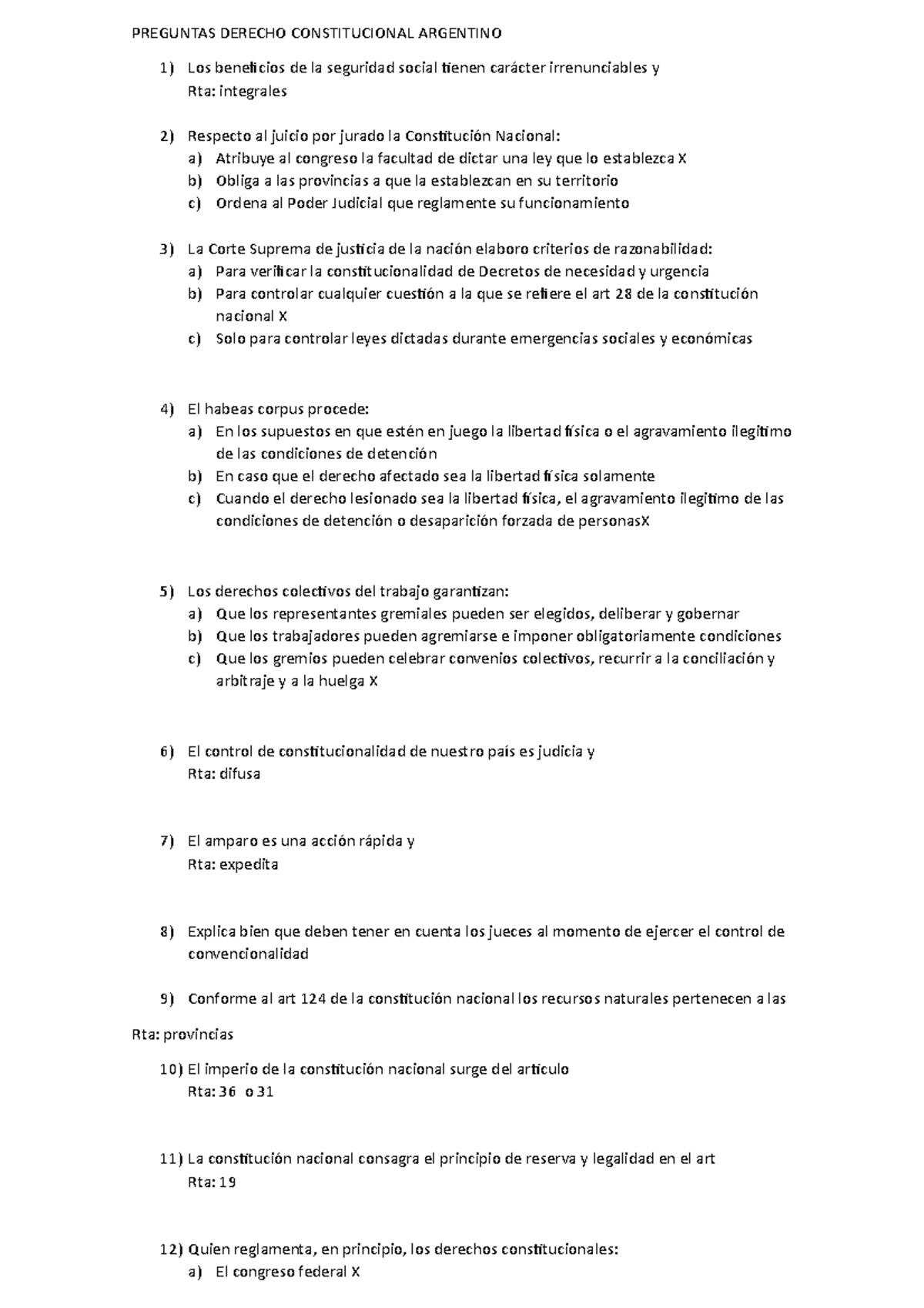 Preguntas Clave sobre Derecho Constitucional Argentino - DC101 - Studocu