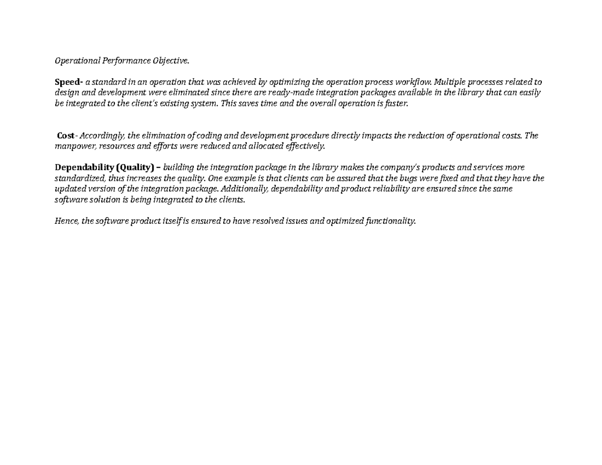 Operational Performance Objective - Speed- a standard in an operation ...