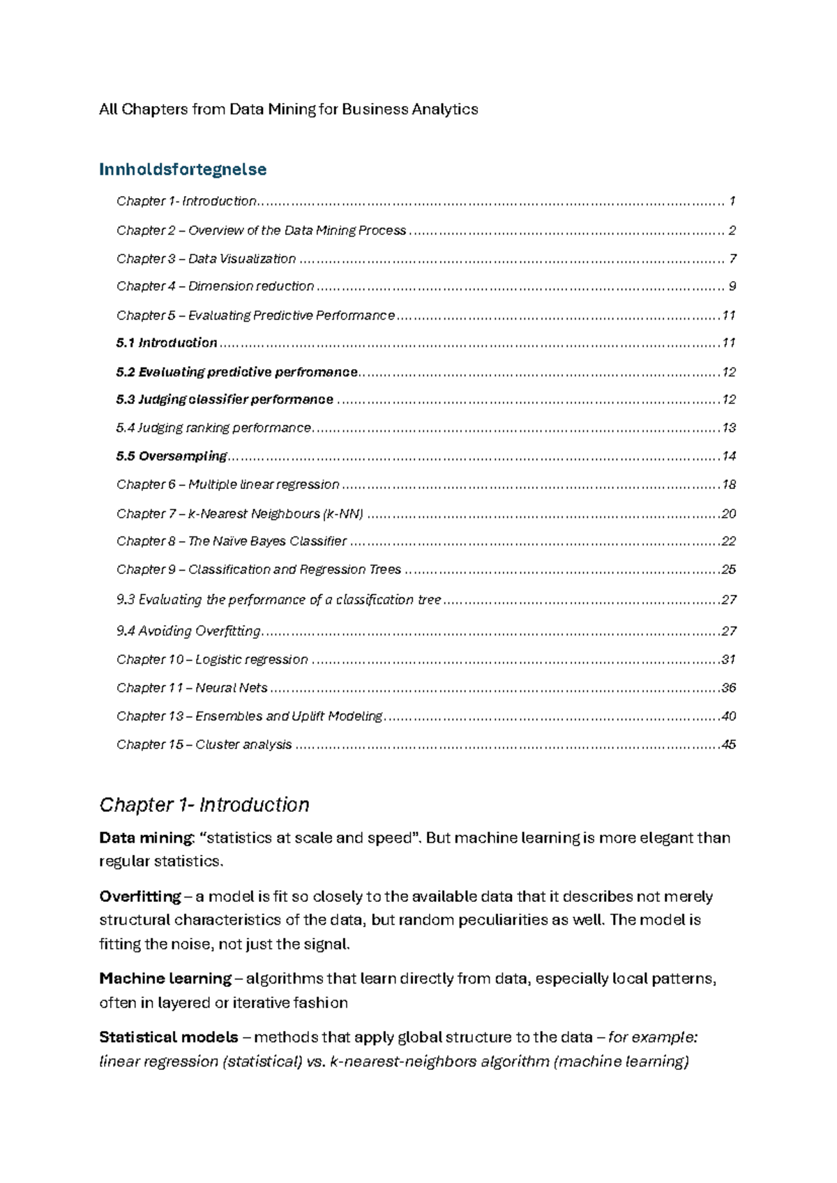 Data Mining for Business Analytics: Chapter Overview and Key Concepts ...