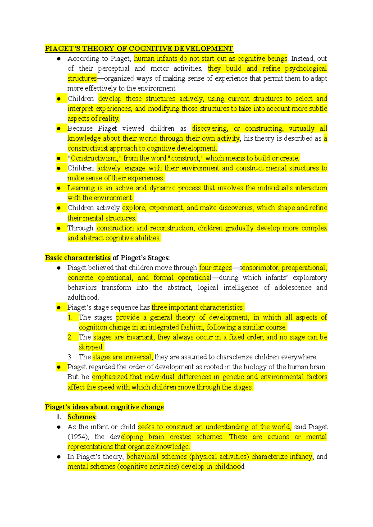 Cognitive Development Theory: Insights from Piaget's Stages (DEV SEM1 ...
