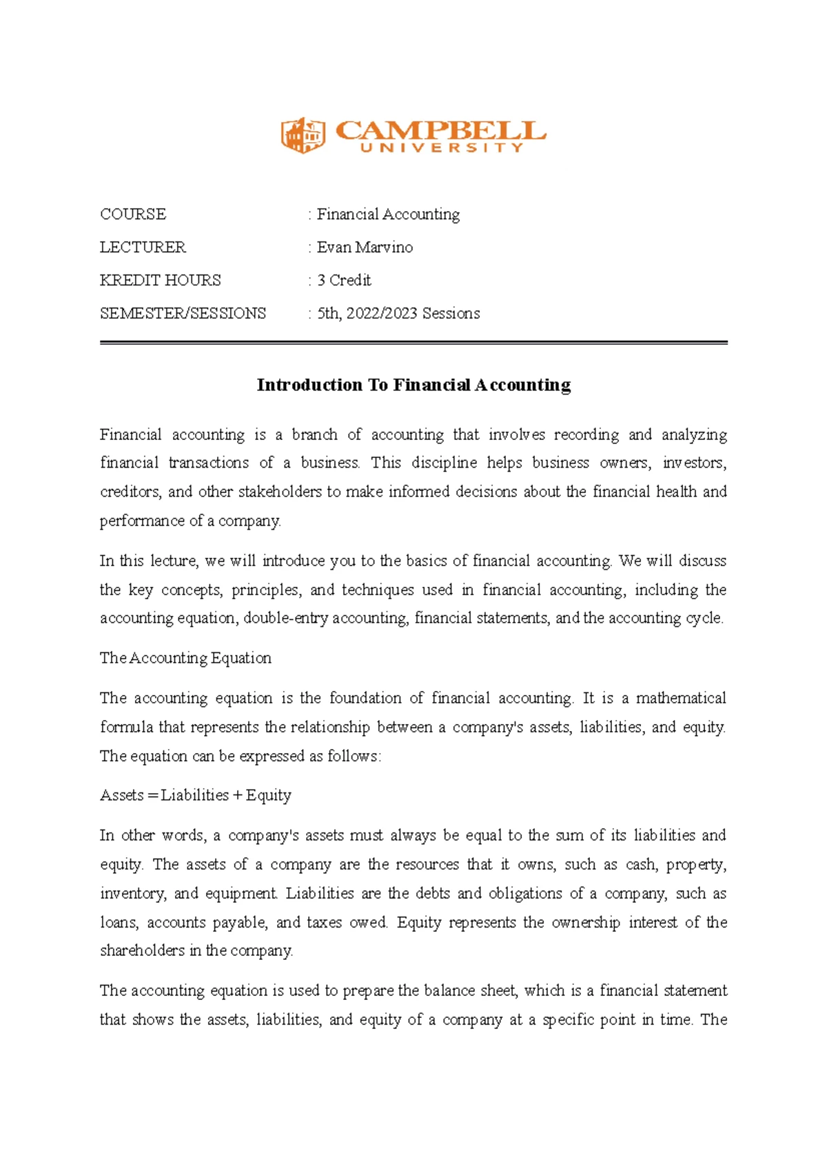 Lecture Notes Operating Profit Margin Financial Accounting - COURSE ...