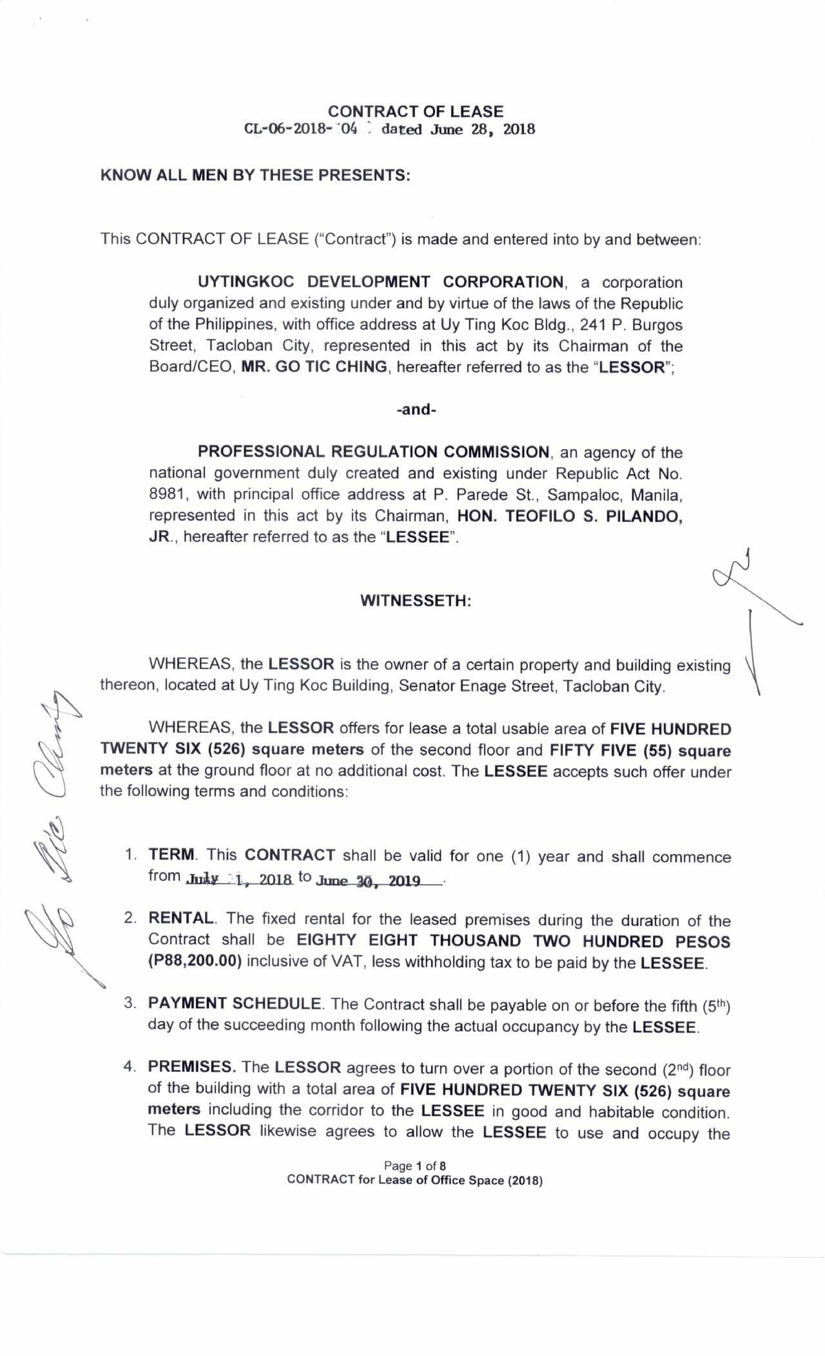 Lease Contract for Office Space - Uytingkoc Development Corp. - Studocu